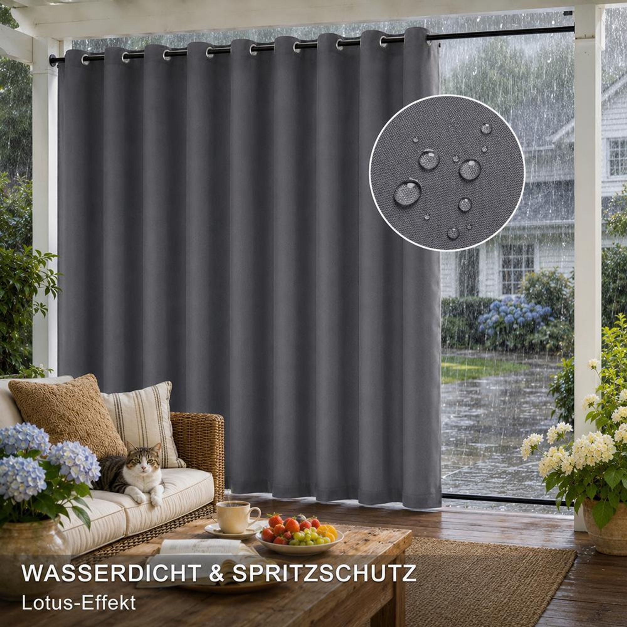 1x Garden Outdoor Vorhang Wetterfest Mit ösen Wasserdicht extra breite Privatsphäre UV-Schutz für Balkon Terrasse Patio Pavillon, 180x243cm,Dunkelgrau