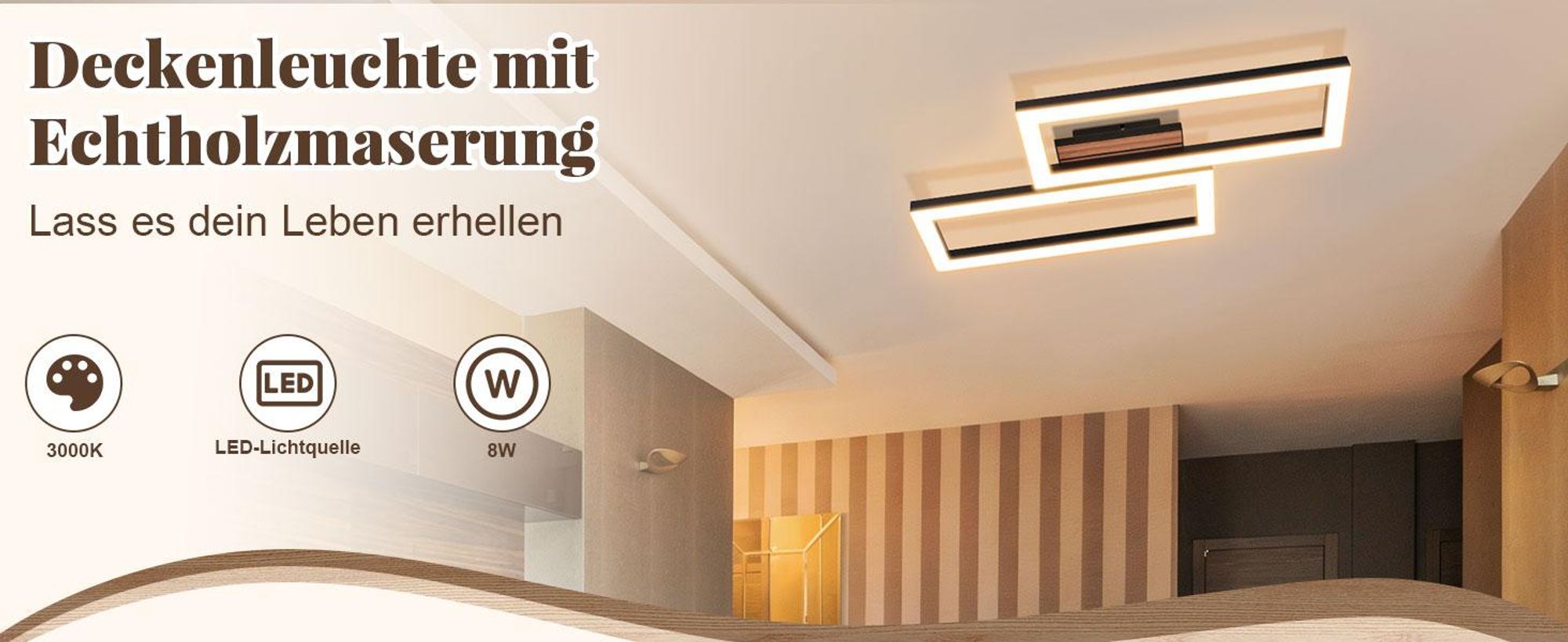 ZMH LED plafondlamp, slaapkamer, plafondlamp 49 cm, zwart, slaapkamerlamp, 3000K, rechthoekig design, hal-lamp voor woonkamer, keuken, studeerkamer
