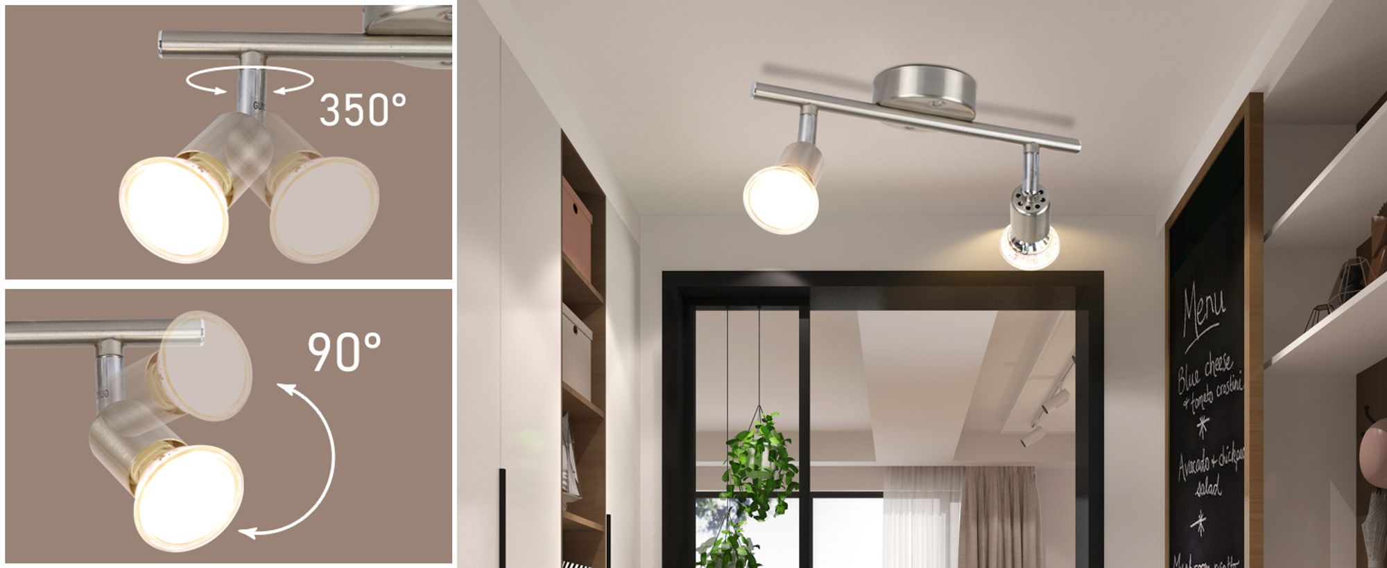 ZMH LED Deckenstrahler Schwenkbar GU10 Deckenleuchte Deckenspots 2 Flammig Wandleuchten Bad Deckenlampe Küchen Flur Schlafzimmer Leuchtmittel Enthalten