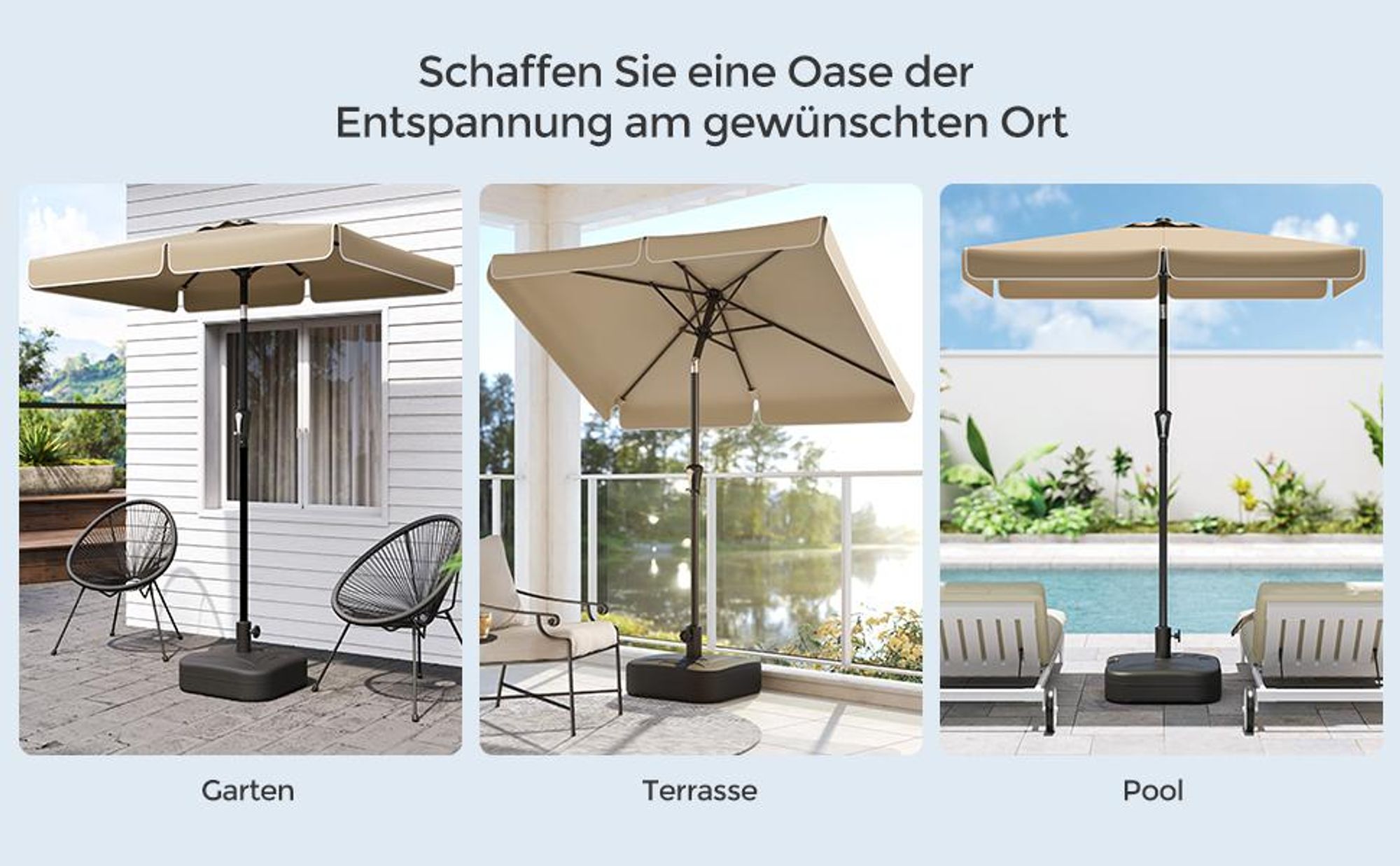 SONGMICS Sonnenschirm Balkonschirm UPF 50+ 200 x 150cm beidseitig um 30° knickbar