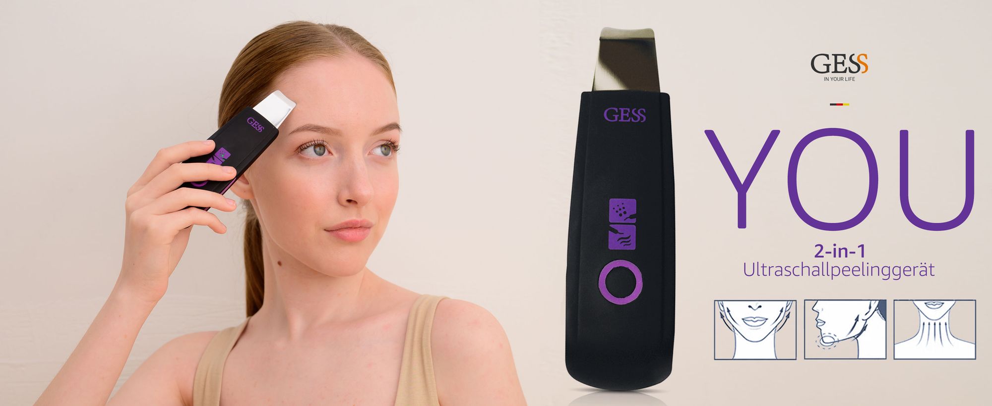 Ultraschallreinigungsgerät, Gesichtsreiniger, Mitesserentferner Porenreinigung Akne-Peeling, Mikrodermabrasion, Hautpflege, Massage, aufladbar GESS YOU