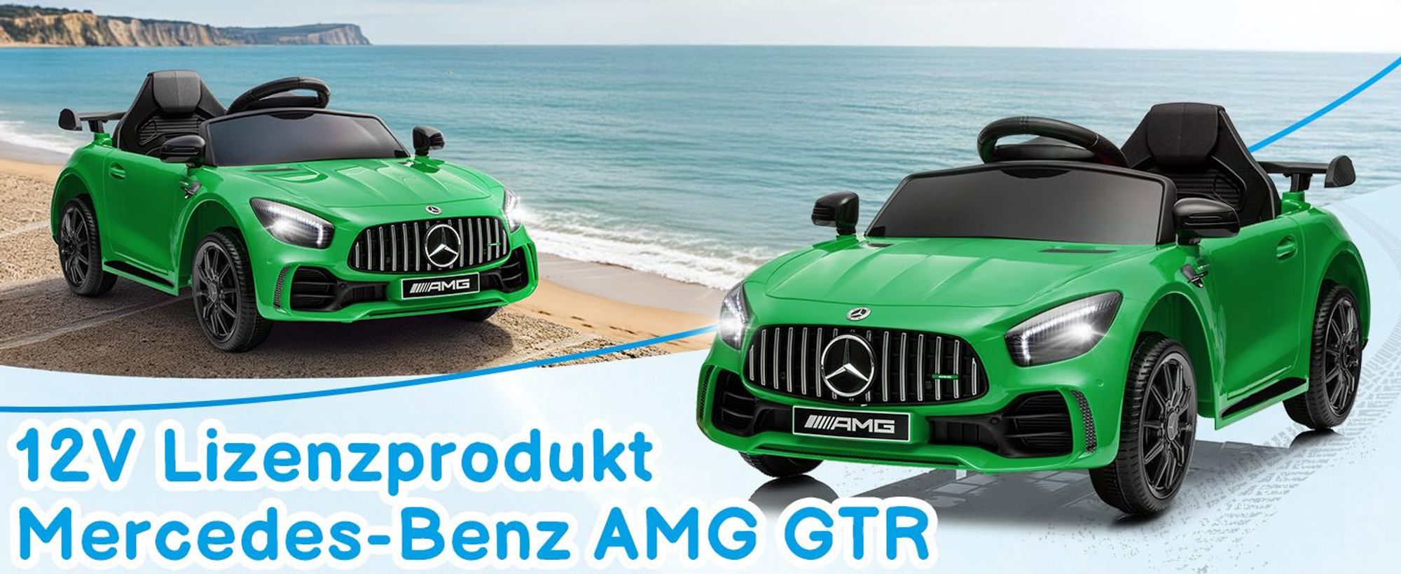 Elektroauto Kinderauto Mercedes-Benz AMG Gtr, mit 2,4G Fernbedienung, LED Scheinwerfer, MP3, Hupe und Musik, Grün