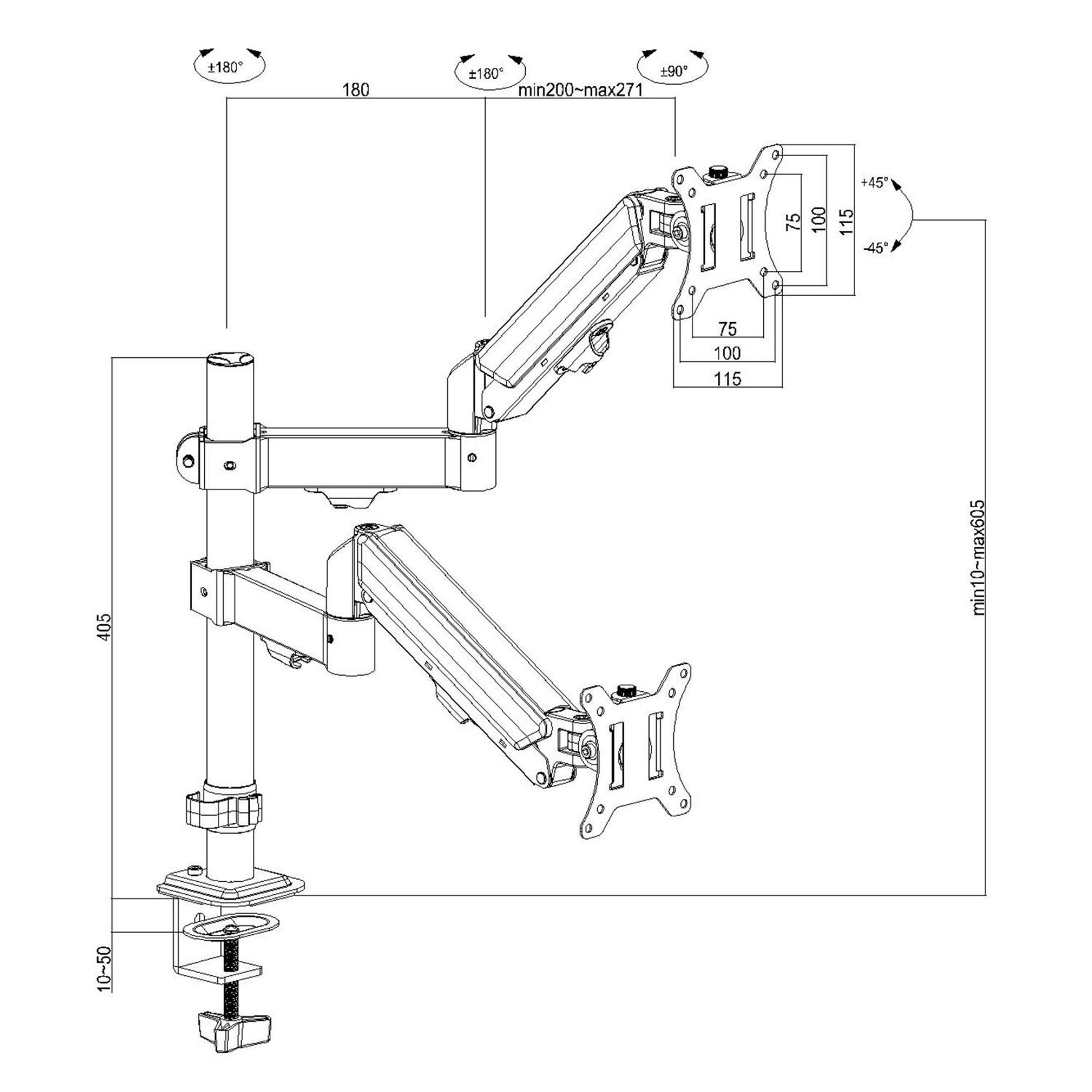 Halterung für 2 Maclean-Monitore Gasfeder 17"-32" 2-10kg schwarz MC-136