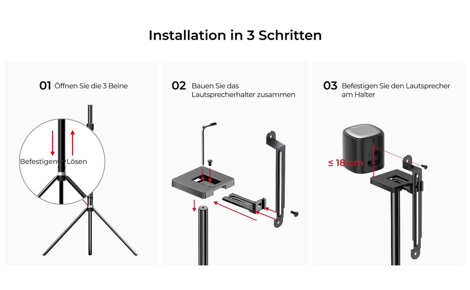 Ultimea Lautsprecherständer Steady 310 - 1 Paar Ständer für Poseidon und Skywave Serie Soundbar (bis 36,6 Zoll, Ausziehbar von 62 cm bis 93 cm