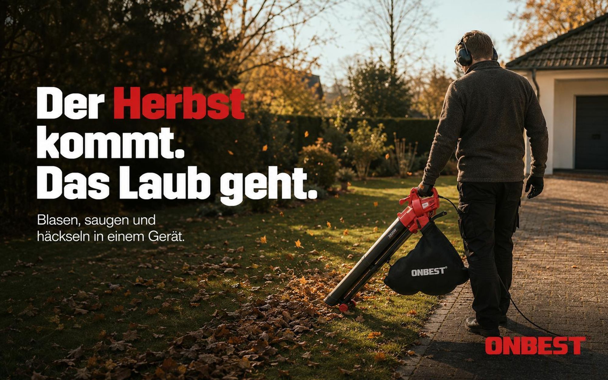 ONBEST LV3245 Laubbläser Elektro | 3in1 Laubsauger | 3200W | 45L Fangsack | 270 km/h | Laubhäcksler 10:1