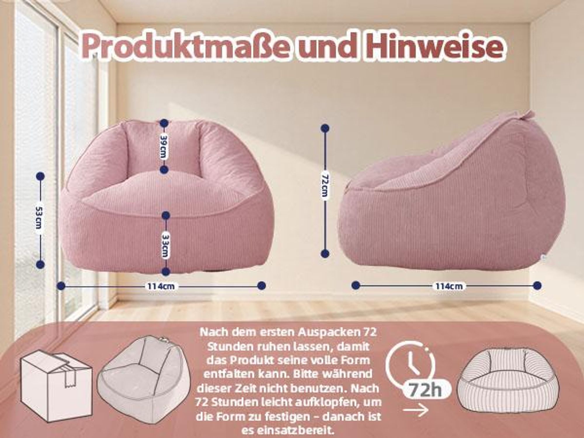 Übergroßer Sitzsack für Erwachsene, Füllung aus Schaumstoffflocken, flauschiges Bodensofa, birnenförmig, Grau