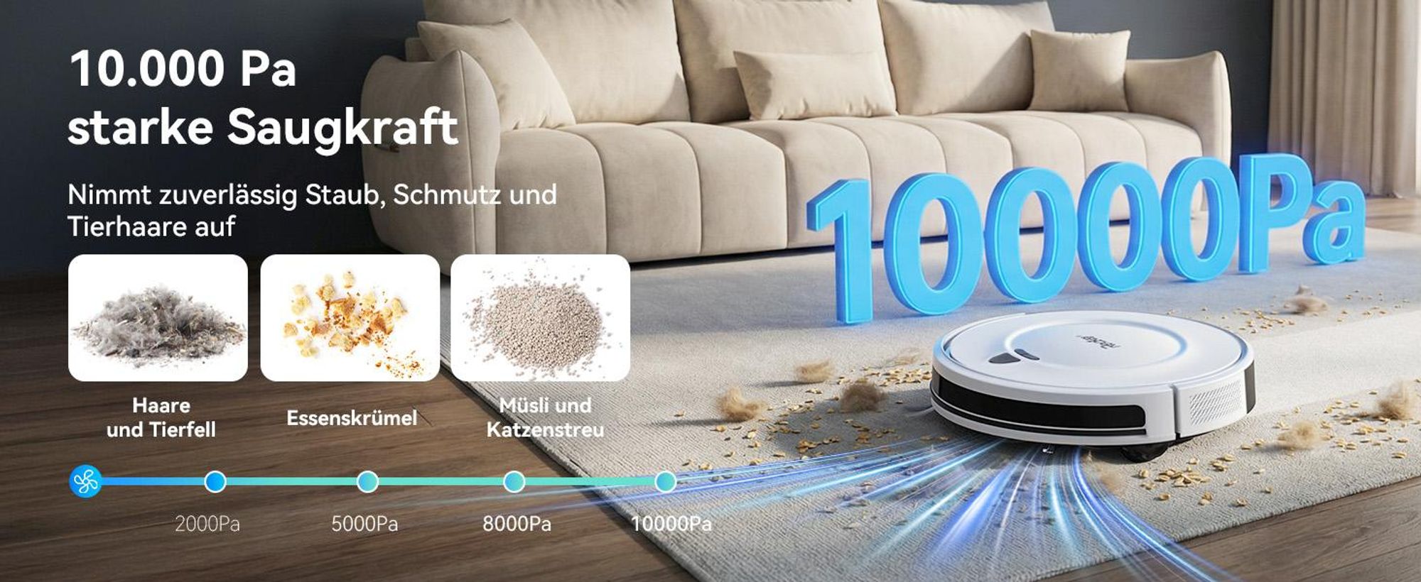 Staubsauger Roboter 10000Pa-Redkey E6 - Ultradünn & Leise, 150 Min Laufzeit, Ideal für Teppiche, Tierhaare und Hartböden, mit WiFi/Alexa/App-Steuerung