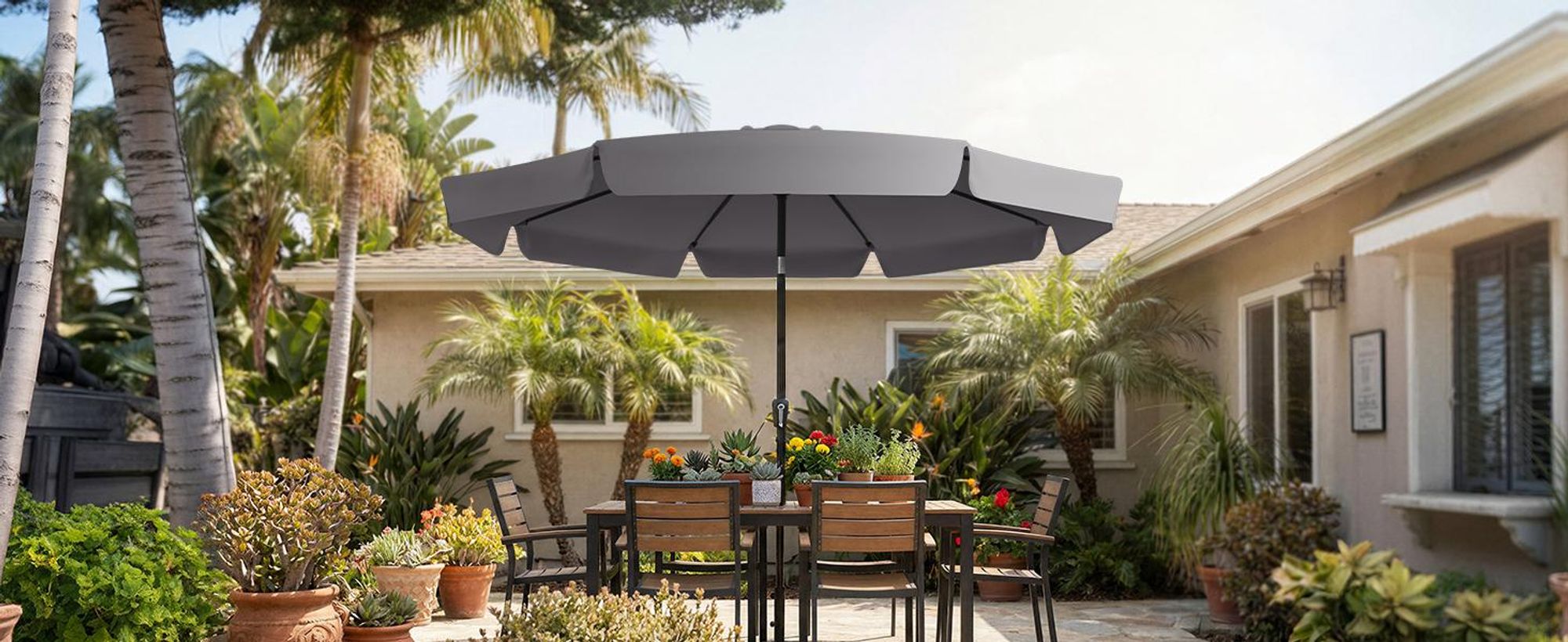 Puluomis Sonnenschirm 3m, Balkonschirm Strandschirm Marktschirm Gartenschirm Neigbar UPF 30+ mit Kurbel grau