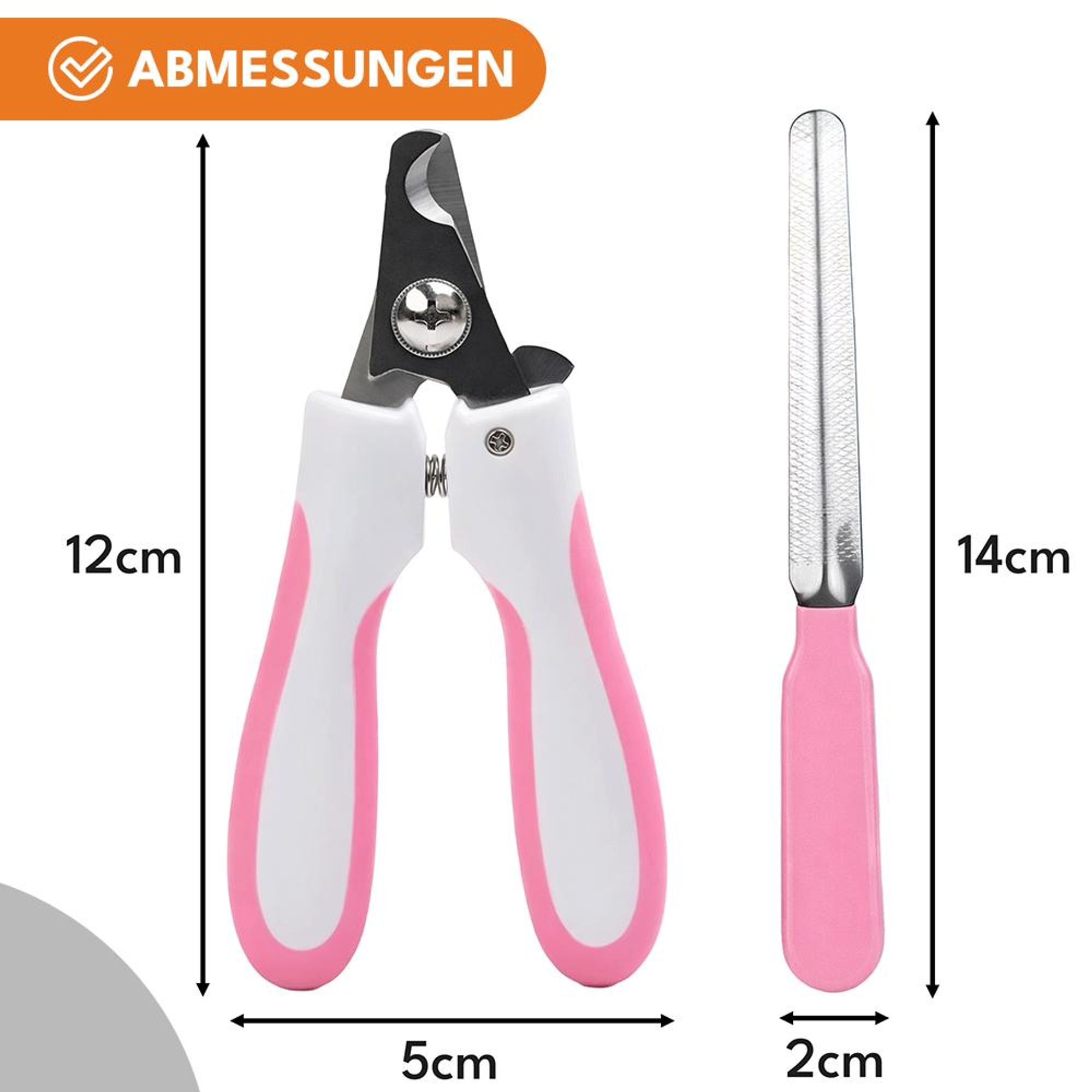 KRUMAD Krallenschere für Hunde & Katzen mit Nagelfeile, sicherer Nagelknipser aus Edelstahl, ergonomische Krallenpflege für Haustiere