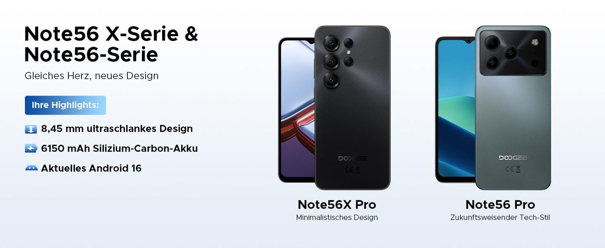 DOOGEE Note56X Pro Smartphone Handy, Android 16, 6,56" 90Hz, 6150mAh Akku, 32GB+128GB, 4G, 13MP, NFC, Fingerabdruck, OTG, ohne Vertrag