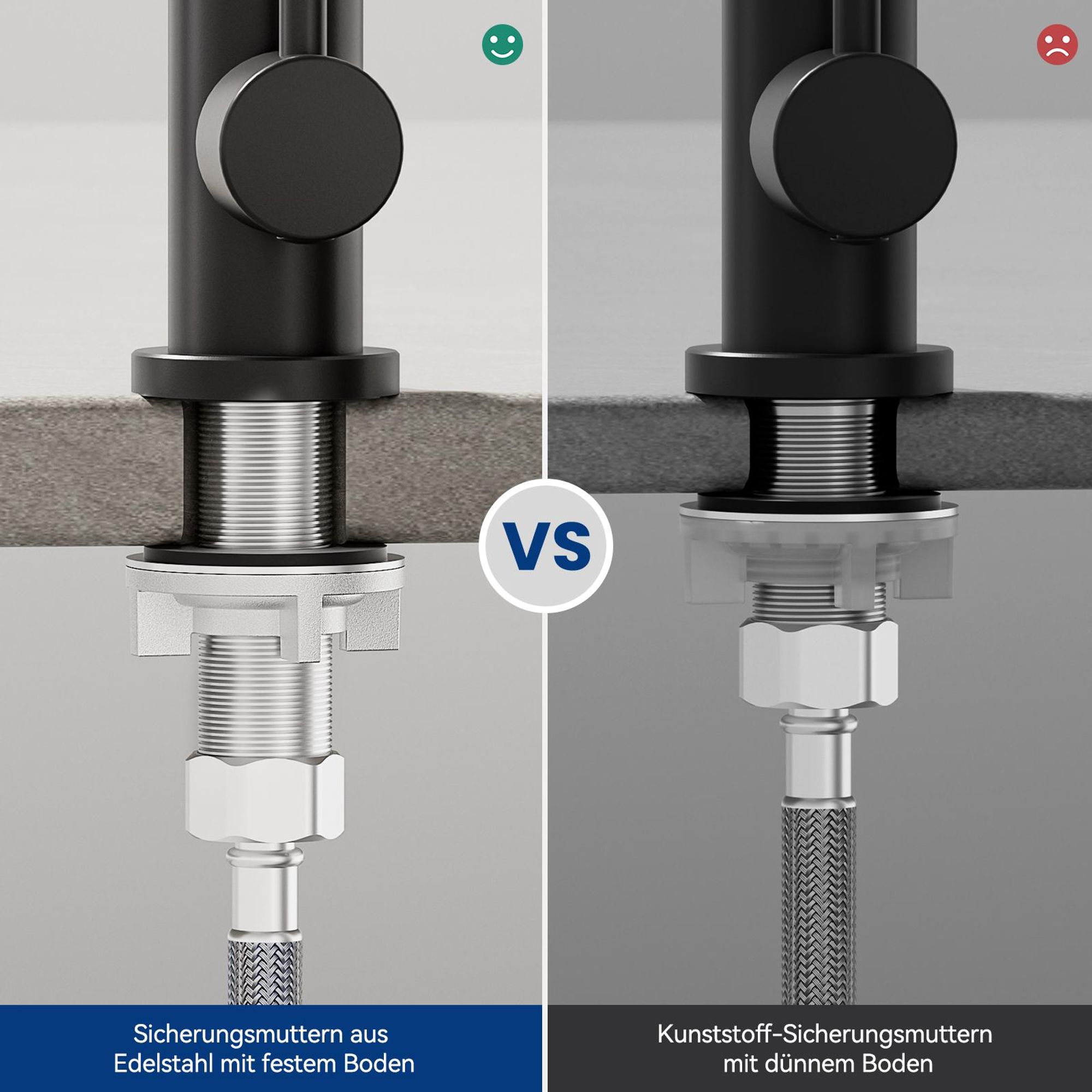 Kaltwasserhahn 360° drehbar, Edelstahl, schwarz – für Küche, Gäste-WC, Garten & Wohnmobil, flexible Armaturen mit hoher Qualität