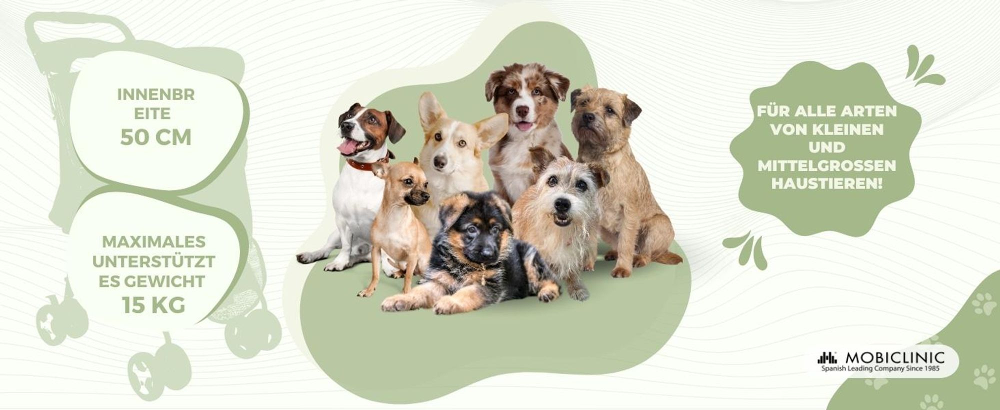 Mobiclinic Pets, Faltbarer Hundewagen, Bis zu 15 kg, Ideal für kleine Hunde, Zuma, Räder mit 360°-Bremsen, XXL-Korb, Becherhalter, Grau