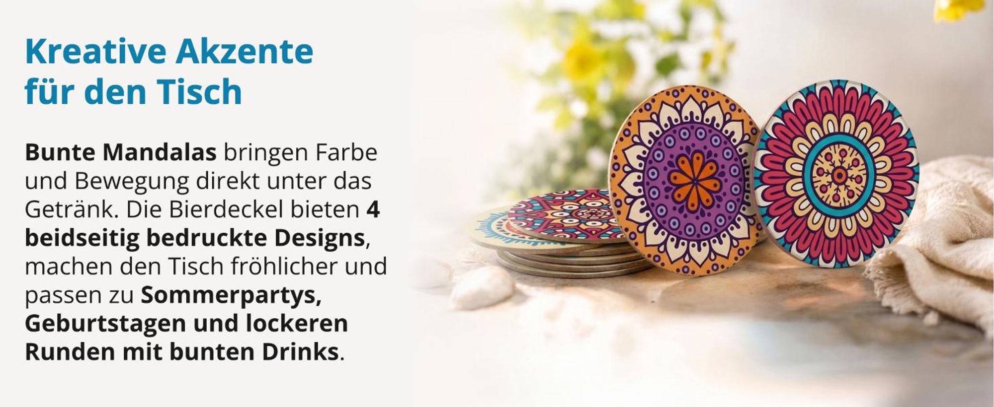 itenga 40x Bierdeckel Mandala I Bunt I 4 Motive I Untersetzer I 10,7cm