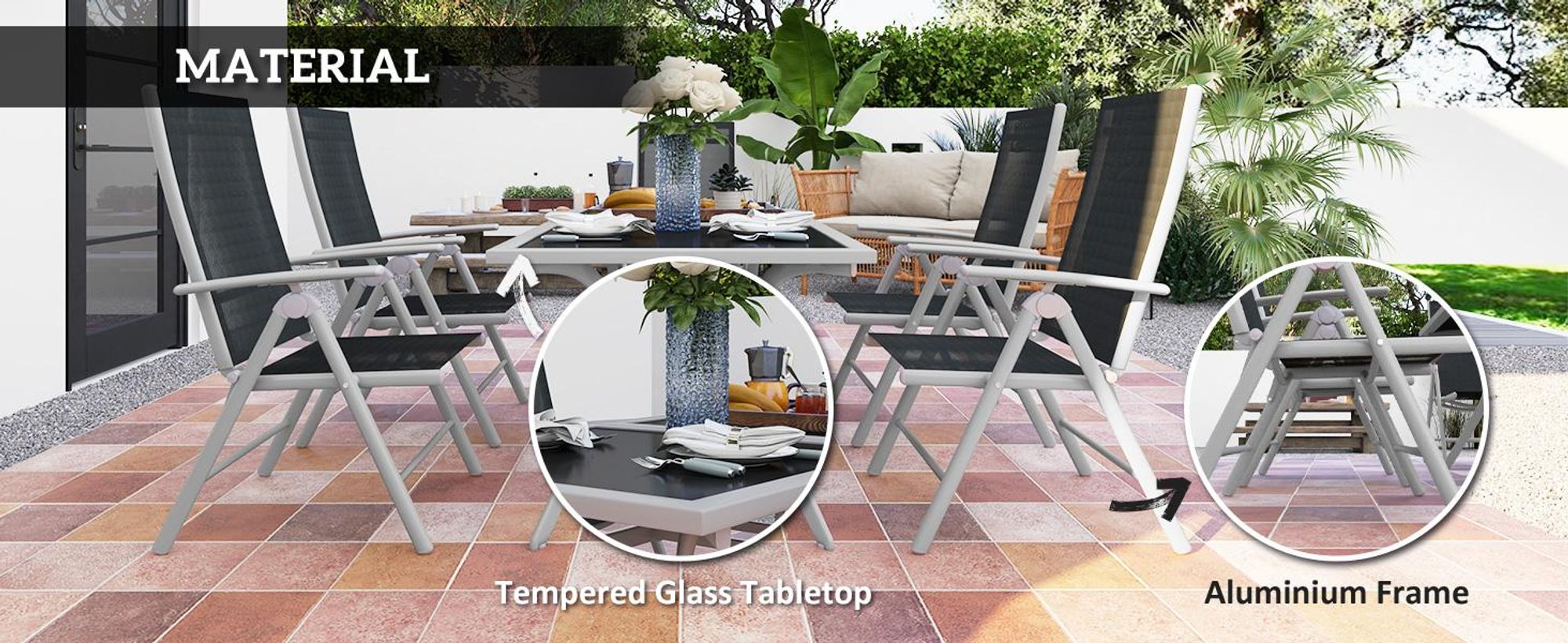 Zestaw mebli ogrodowych Outsunny - 7 elementów - aluminium - czarny - (stół) 160 l x 86 w x 72 h cm