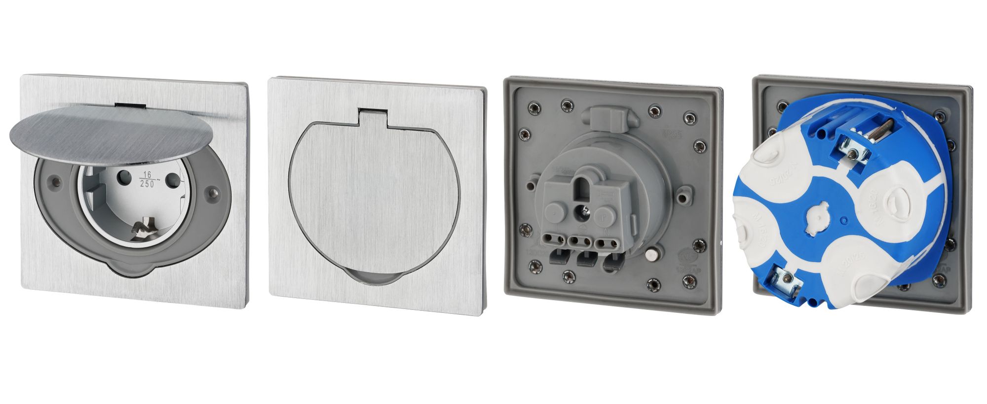 Edelstahl Einbausteckdose I Bodensteckdose IP44 mit Klappdeckel