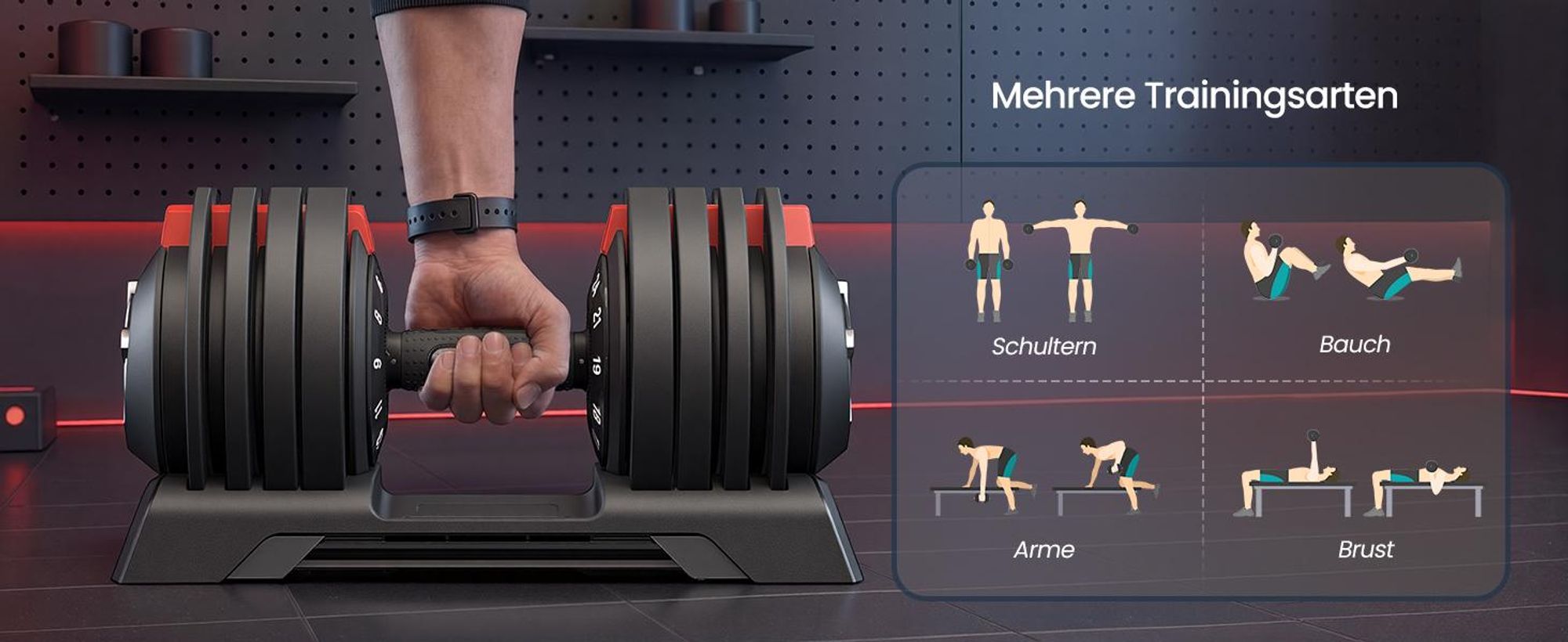 SONGMICS Kurzhanteln 2er set, verstellbar, 12-in-1, 3 kg bis 24 kg, mit Ständer, schwarz-rot