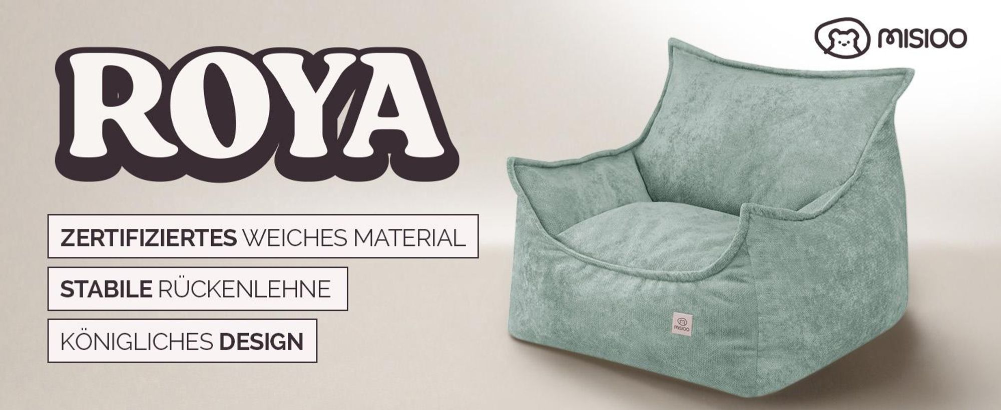 MISIOO Kinder Sessel Roya Chenille – Kindersessel für Kinderzimmer, Weicher Sitzsack Kinder, Bodensessel Bean Bag Sofa, Premium Szenila, 80x73x58 cm