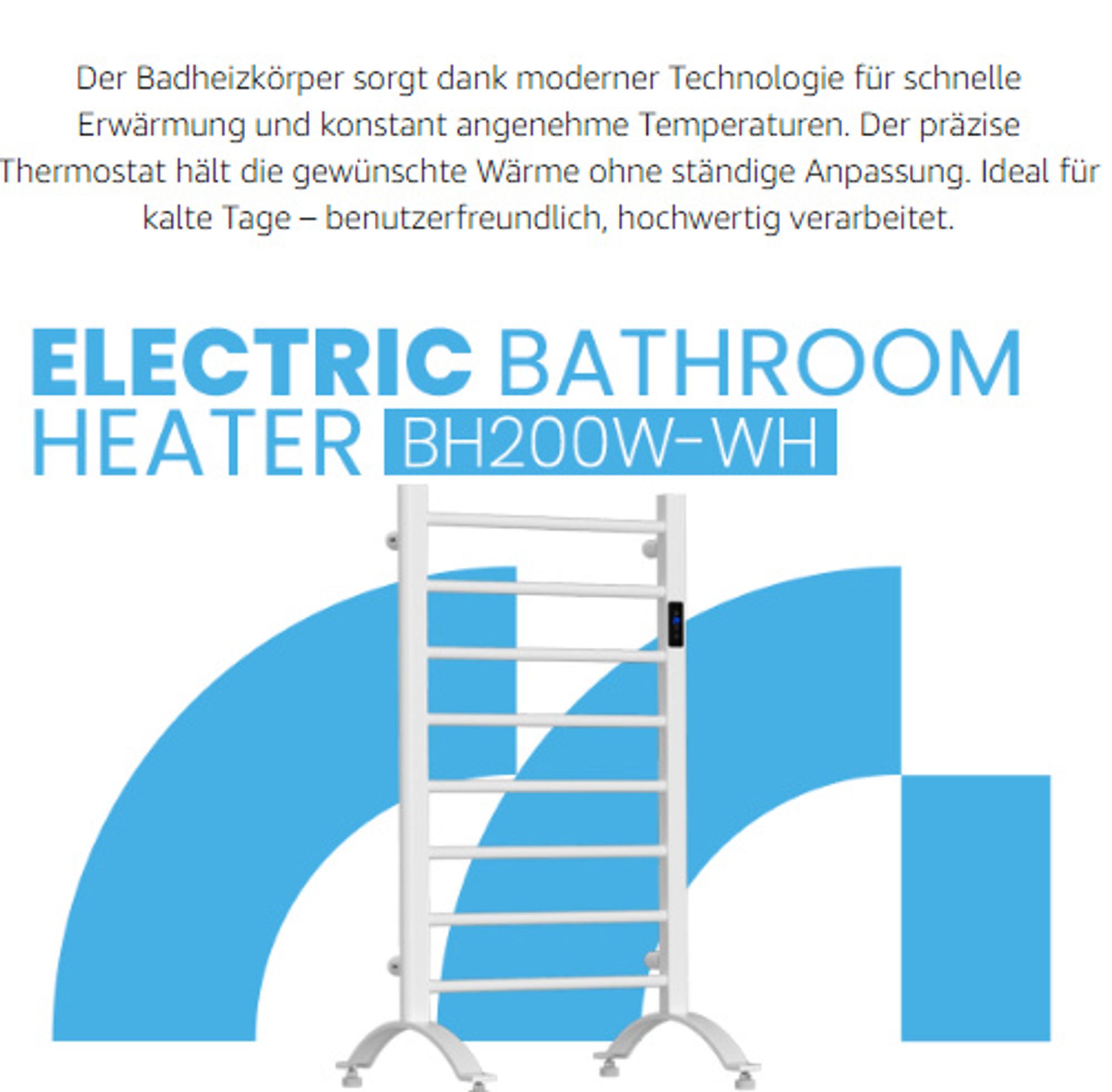 MalTec Badheizkörper Heizkörper BH200W Elektro Handtuchtrockner Thermostat Weiss 80/90*50cm LCD Timer