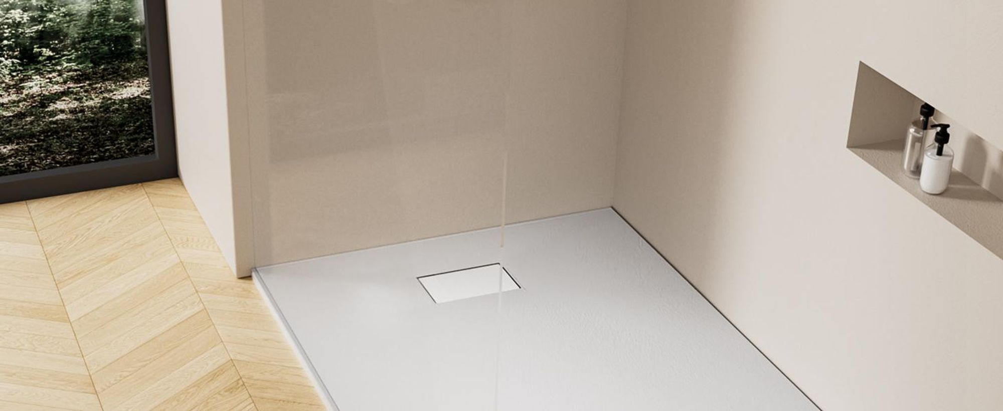 EMKE Duschwanne Flach Rechteckig 140x90cm Duschtasse mit Rutschfeste Struktur in Weißer Steinoptik