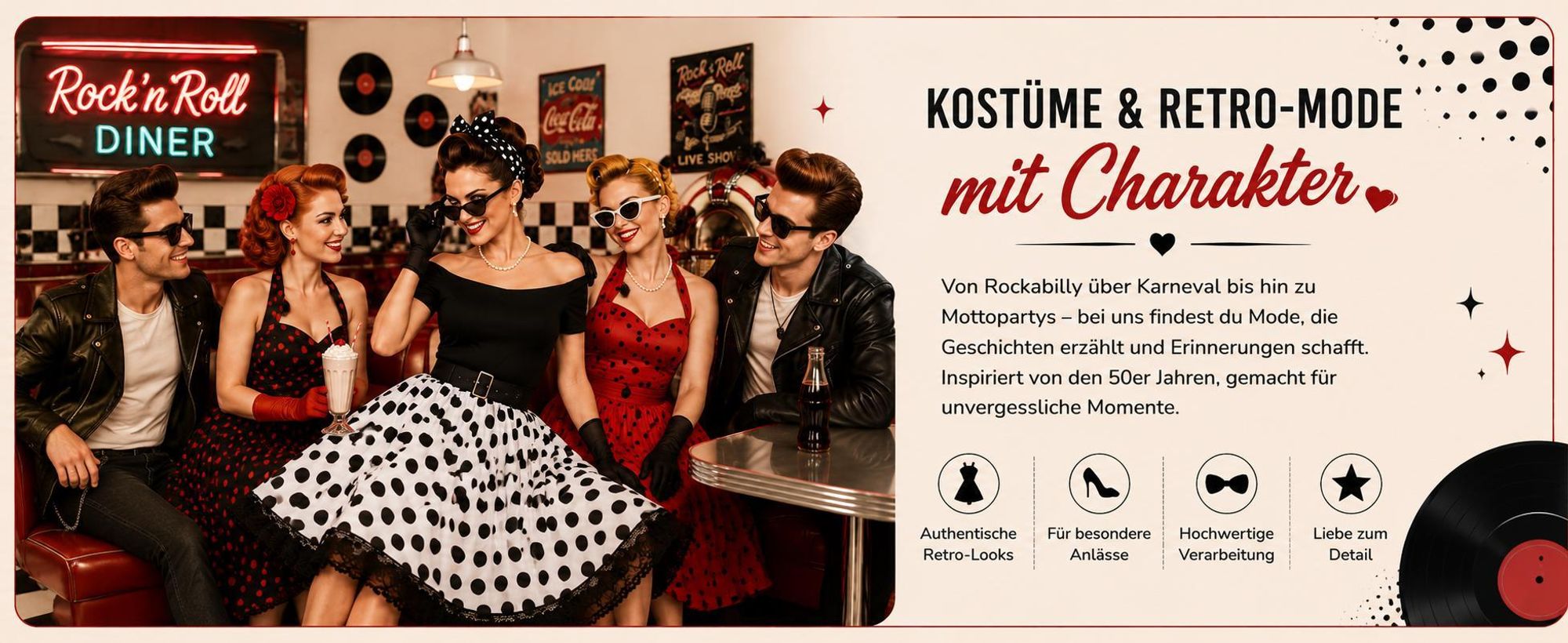 Rockabilly Rock 50er Jahre Schwarz Weiß Vintage Tellerrock im Rock'n'Roll Stil mit klassischem Polka-Dot-Muster (34)
