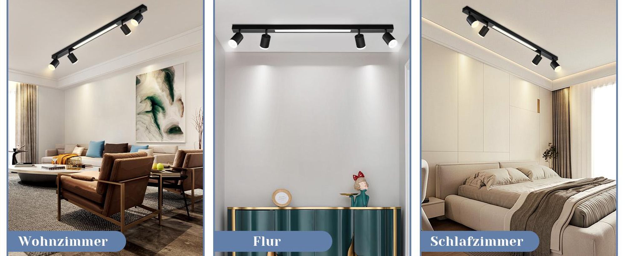ZMH Deckenstrahler Schwarz 4 Flammig Deckenleuchte Dimmbar Deckenspots mit fernbedienung Schwenkbar 350° Modern für Wohnzimmer Schlafzimmer Küche