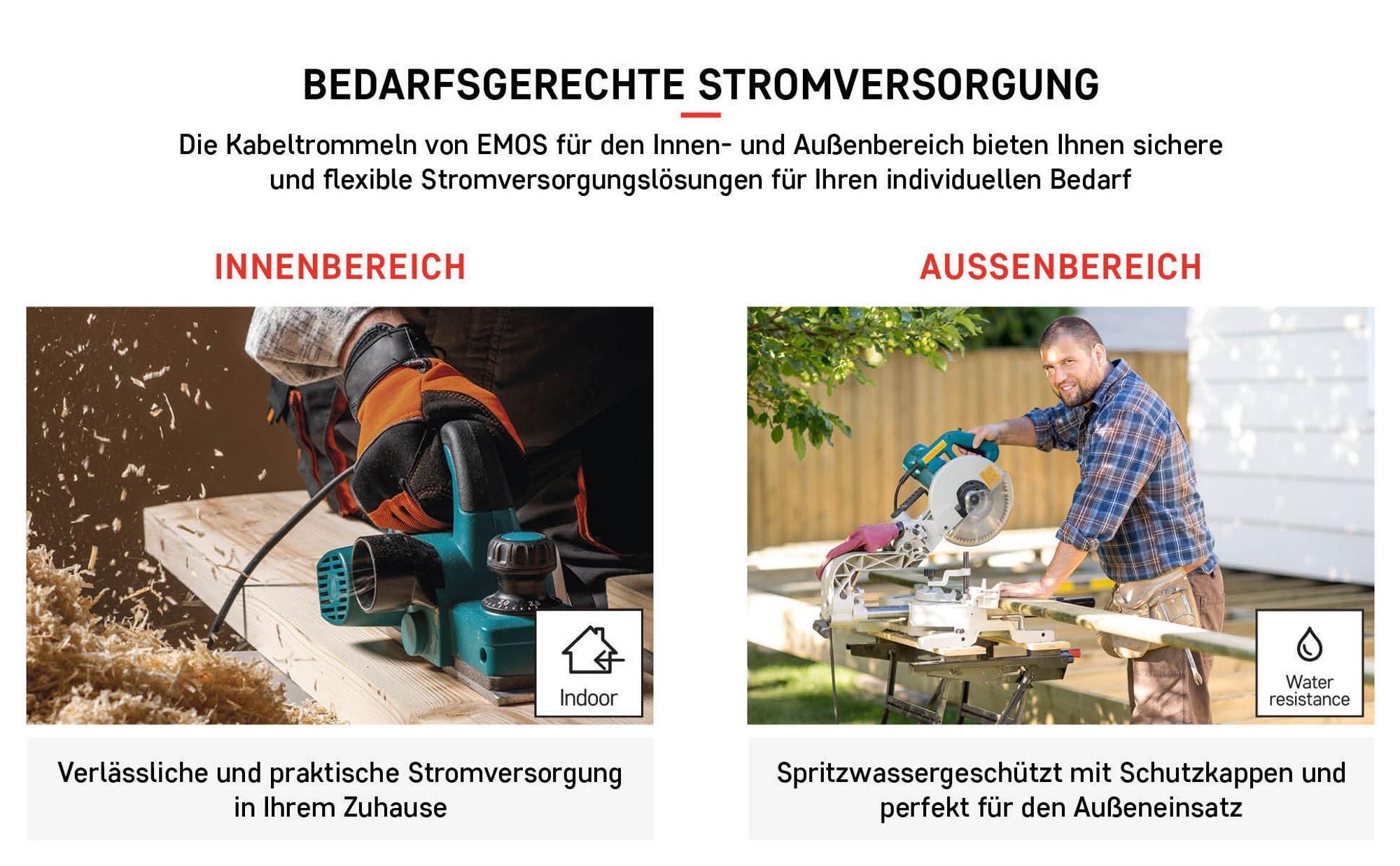 EMOS Kabeltrommel mit LED-Strahler, 15m Outdoor-Kabelbox Schuko und 20W Fluter, Neopren-Gummikabel H07RN-F, IP44 wasserdicht, P08215