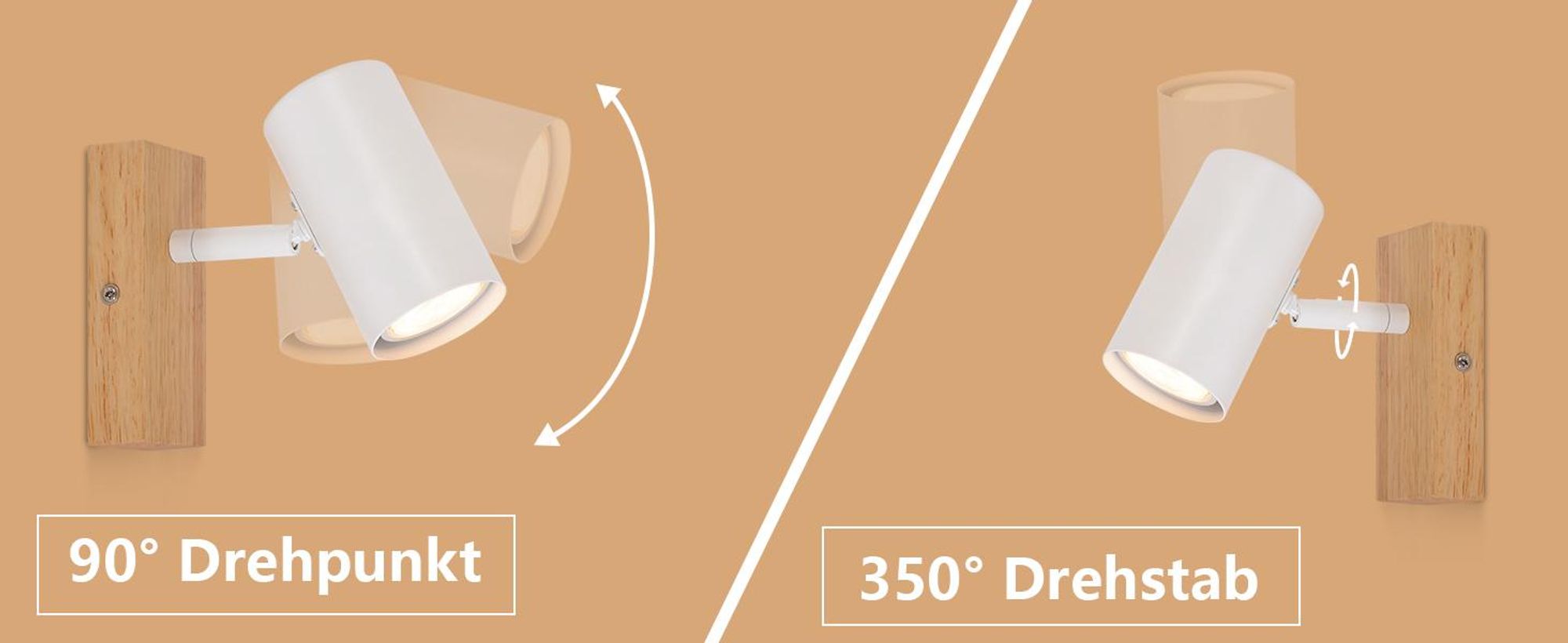 ZMH Deckenleuchte Weiß Deckenstrahler 1 Flammig Holz Deckenlampe GU10 Deckenspots Schwenkbar 350° Spotslight für Wohnzimmer Schlafzimmer Küchen Korridor Esszimmer