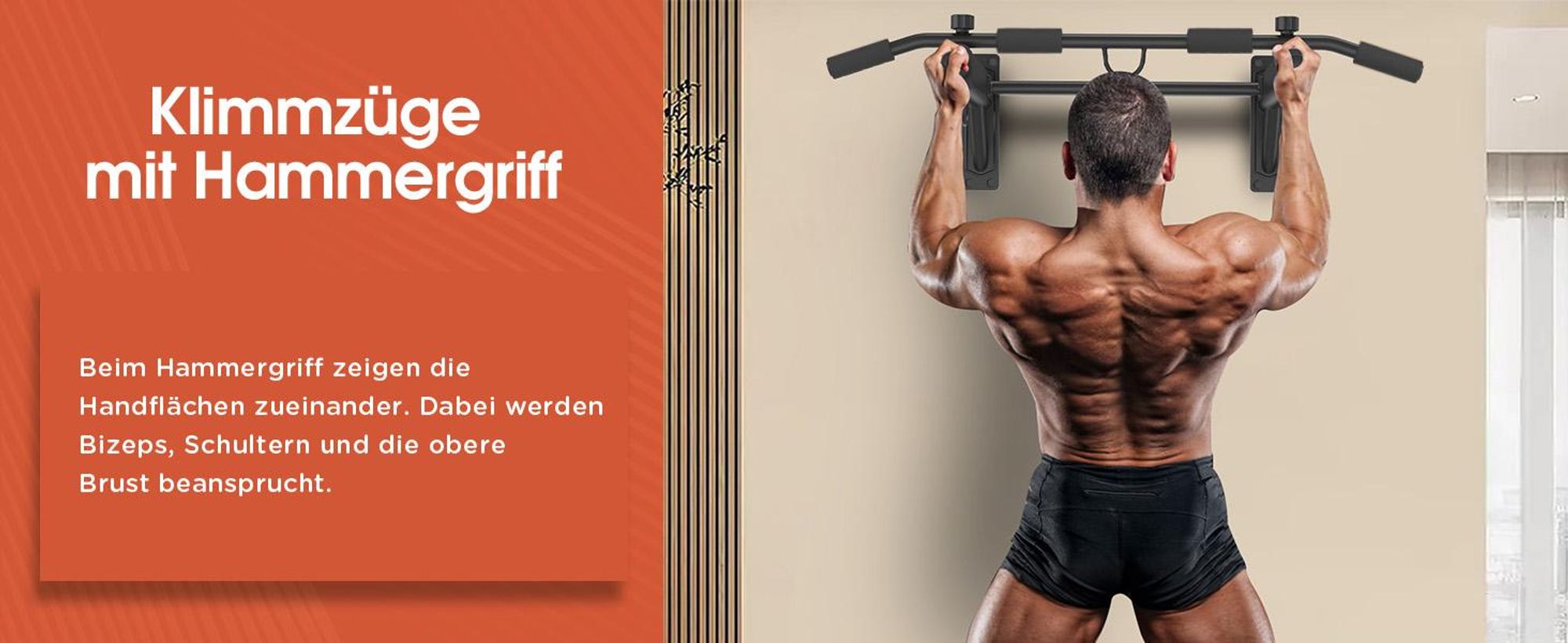 DH FitLife 4in1 Klimmzugstange zur Wandmontage, bis 200 kg für Zuhause | 6 rutschfeste Griffe | 3 Ösen für Boxsack & Schlingentrainer, Stabil & Sicher