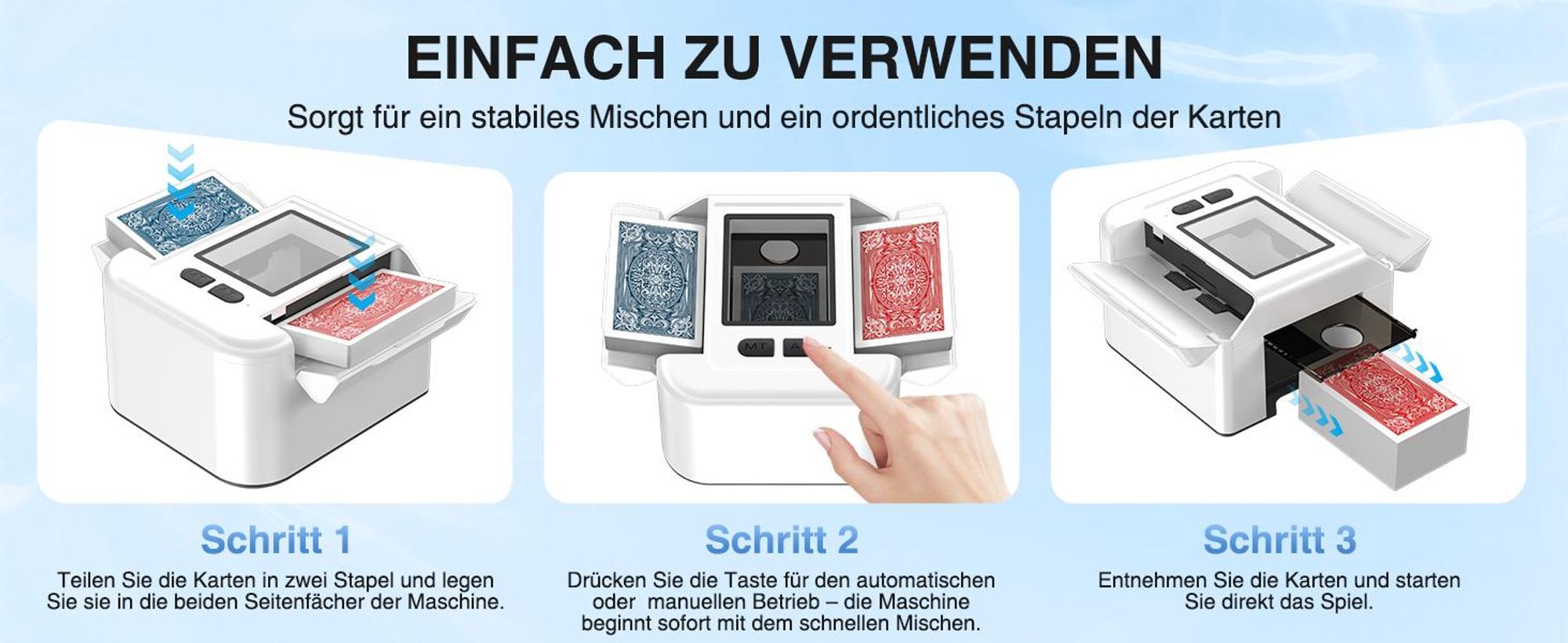 Kartenmischmaschine, Automatischer Spielkartenmischer, Kartenmischer und -Dealer, Automatischer Kartenmischer für 1-2 Decks, Geräuscharm