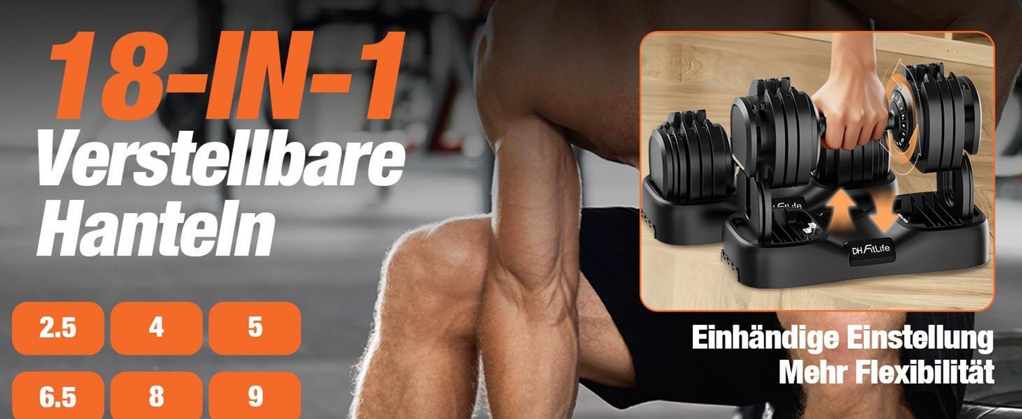 DH FitLife 2,5–25 kg Hantel Set – Verstellbare Kurzhanteln für Männer & Frauen, 18 Gewichtsstufen, 2026 Neu (25kg x 2)