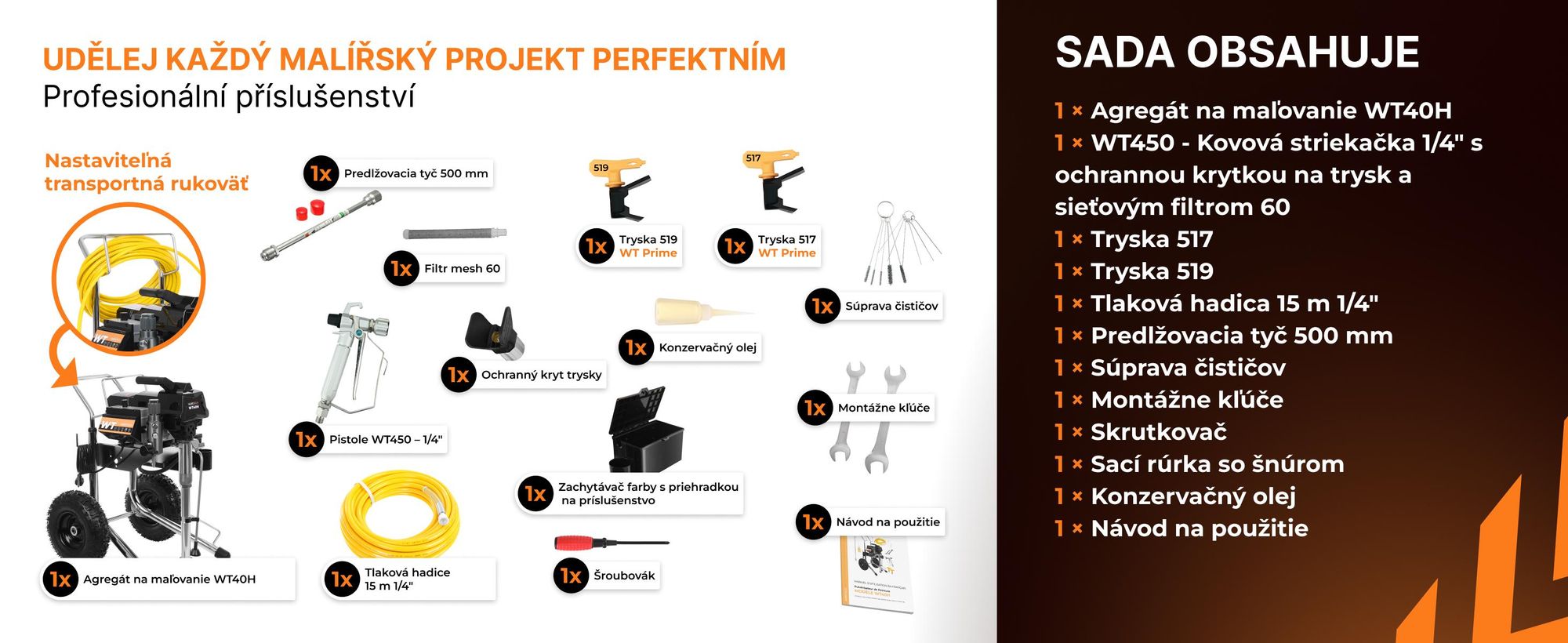 Striekacie zariadenie WABROTECH WT40H, Airless striekací systém s transportnými kolesami, Airless prístroj, 4 L/min
