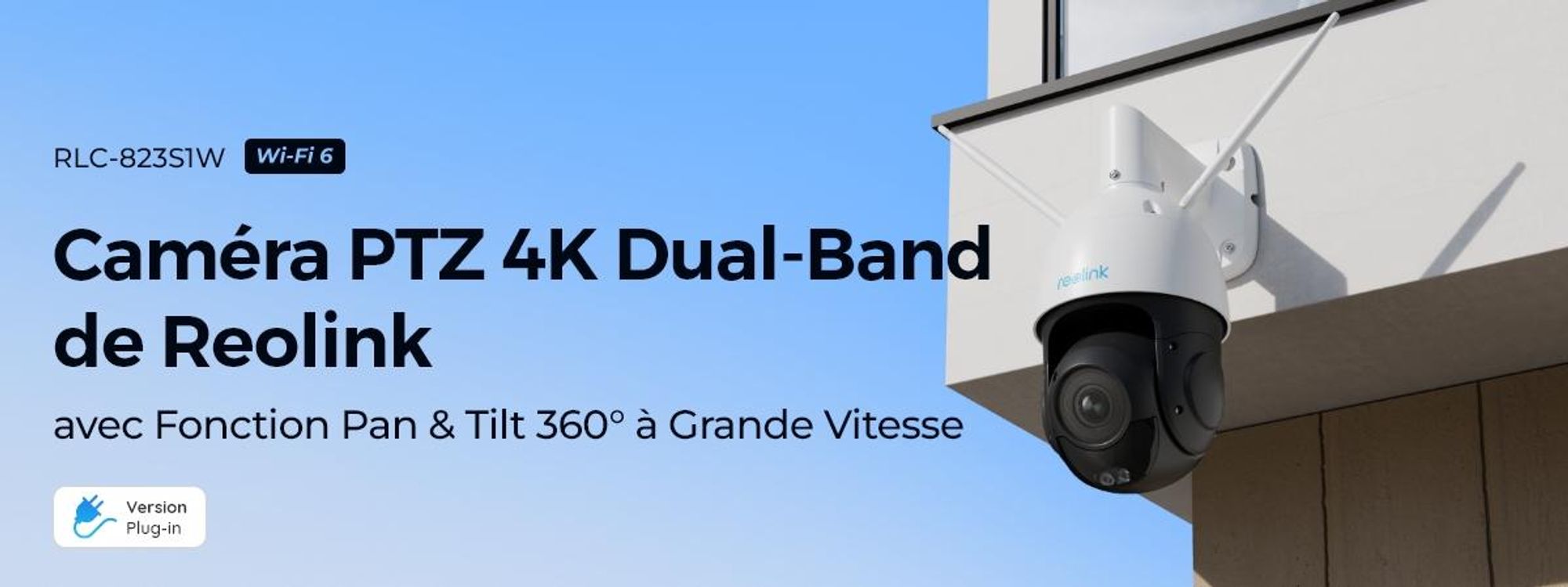 Reolink RLC-823S1W, Caméra de surveillance 4K 8MP bibande WiFi 6 PTZ, Couverture 360°, Détection intelligente, Auto-tracking, Zoom optique 5X, Vision nocturne couleur
