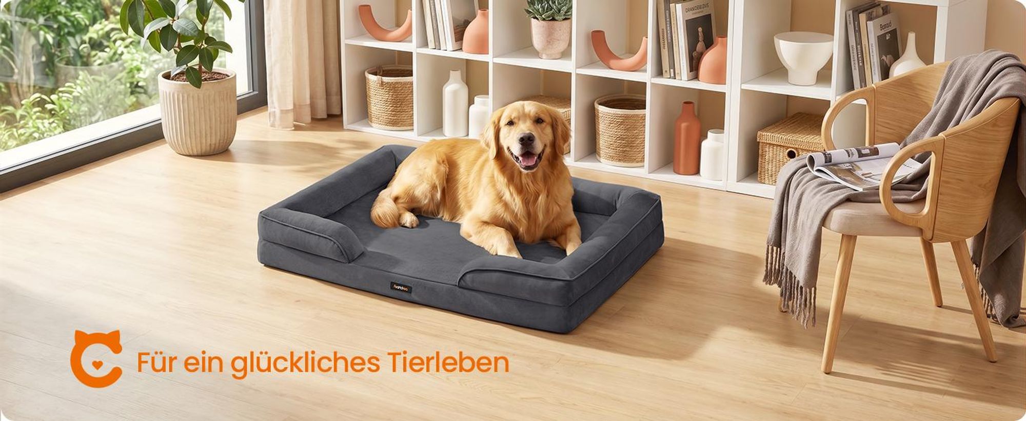 FEANDREA Orthopädisches Hundebett XXL, abnehmbarer Bezug, erhöhte Ränder, rutschfest, waschbar, Haustierbett, dunkelgrau