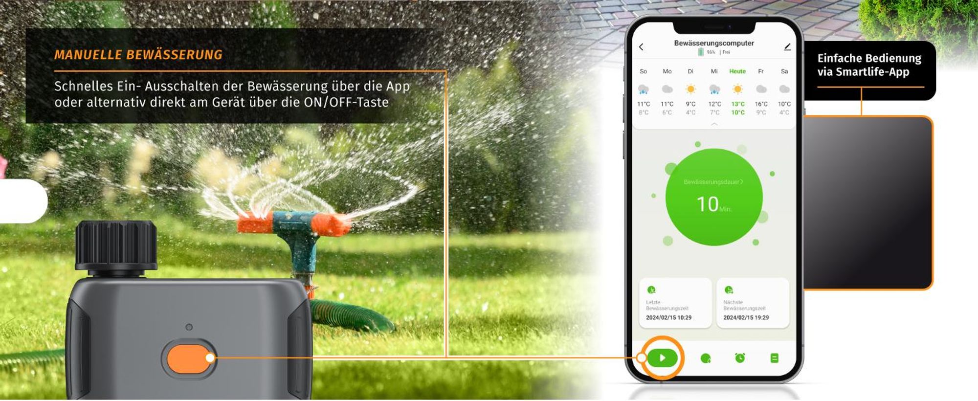 Brandson Bewässerungscomputer mit WLAN/ WiFi , Bewässerungssteuerung, Wasserzeitschaltuhr, Bewässerungsuhr, Smart Life/Tuya App, Regenverzögerung bis 7 Tage, Wifi, Bewässerungstimer