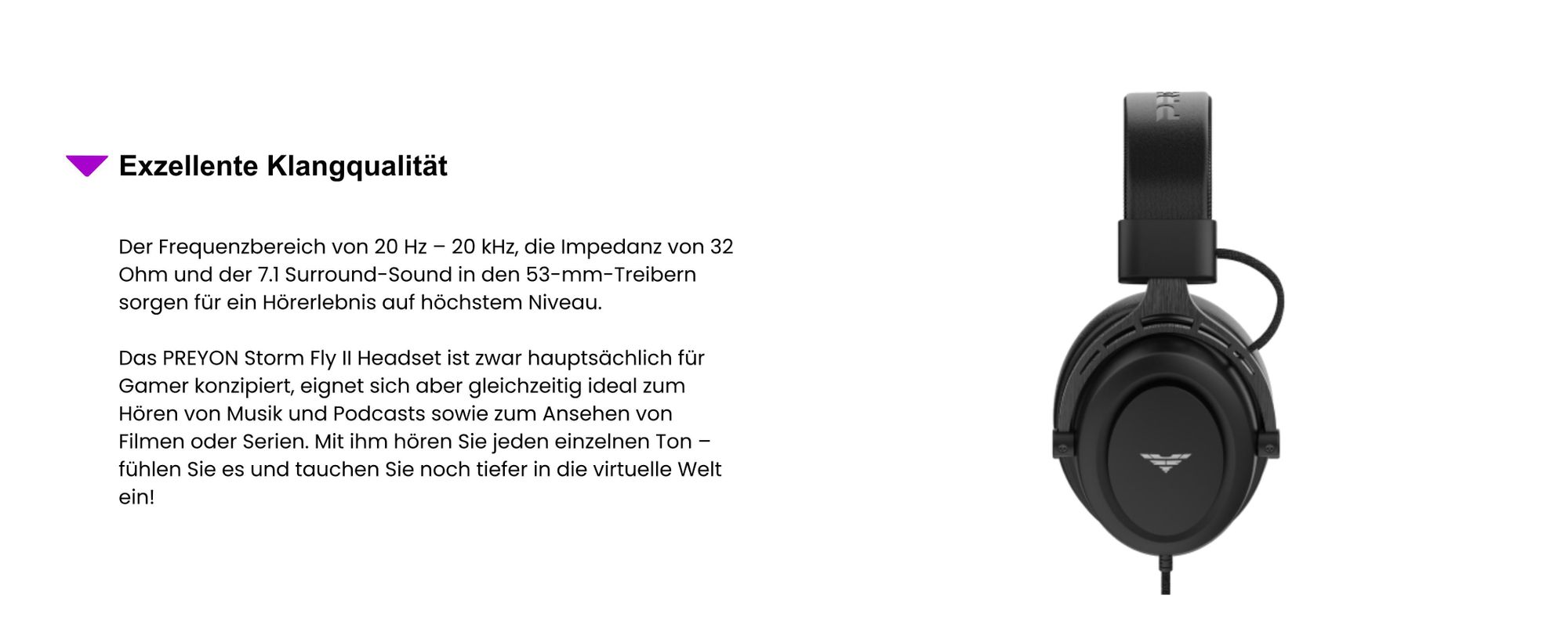 PREYON Storm Fly II 7.1 Surround Sound Gaming Headset, Kabelgebundene Over-Ear PC Kopfhörer mit Mikrofon, USB Soundkarte, Memory-Schaumstoff Schwarz