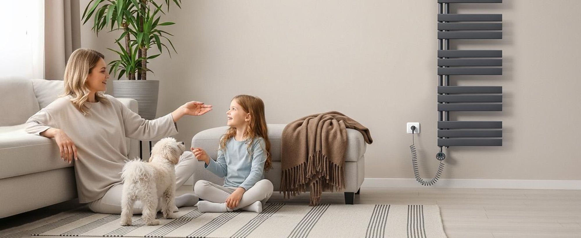 S'AFIELINA 1599x500mm Handtuchheizkörper Elektrisch, Badheizkörper Elektrisch mit Thermostat, WiFi,programmierbarem Timer,LCD-Anzeige,1000 W,Anthrazit