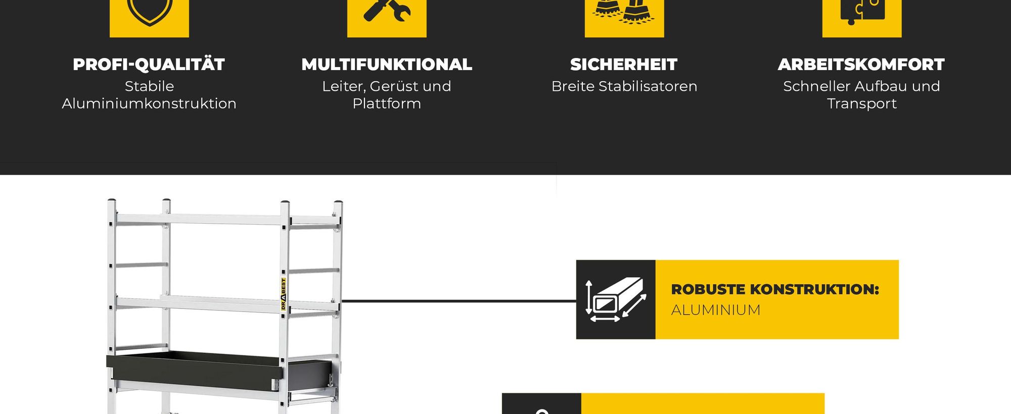 Drabest | Aluminiumgerüst - gerüst - Leitergerüst - leiter gerüst - bis zu 160kg  - alu gerüst - arbeitsplattform - plattform alu gerüst
