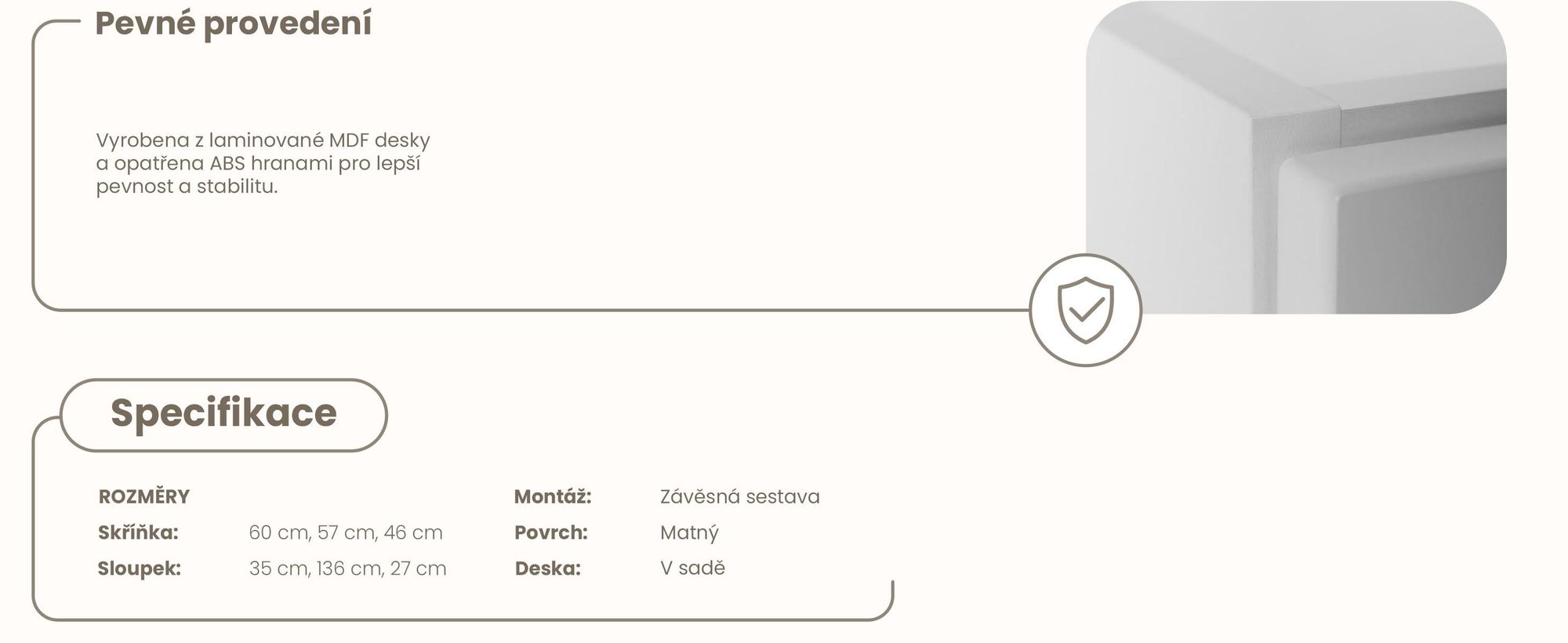 RODAN | Sada Koupelnového Nábytku - Bílá - Vysoká Koupelnová Skříňka a Skříňka pod Umyvadlo 60 cm - Skříň S Deskou Stolu - Závěsné - MDF - MODERN