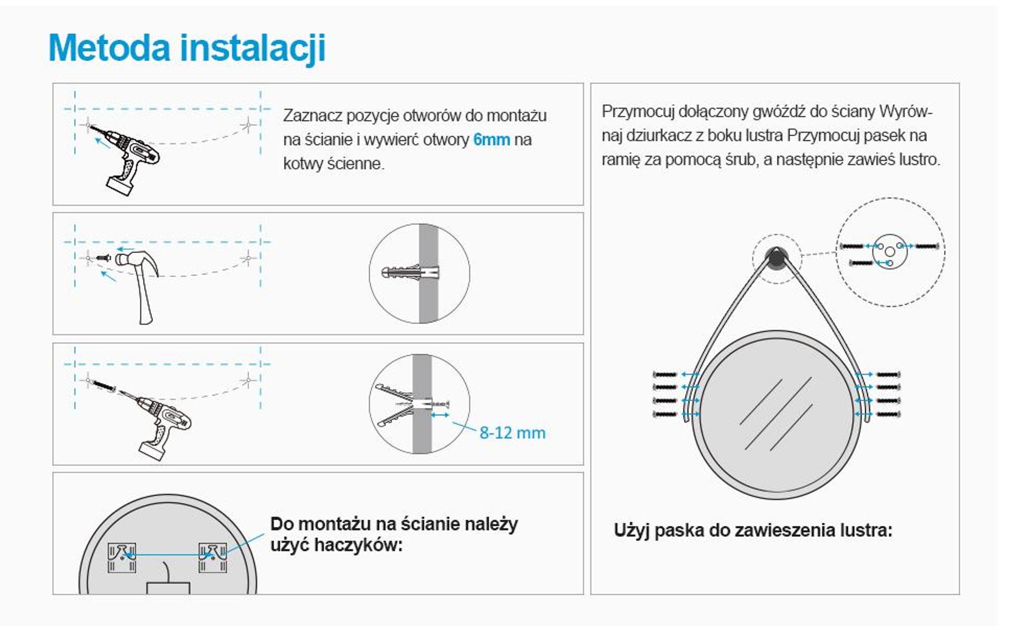 Heilmetz okrągłe lustro Φ80cm lustro ścienne z czarnym zdejmowanym paskiem metalowa rama okrągłe lustro łazienkowe retro szykowny wystrój wnętrza do sypialni