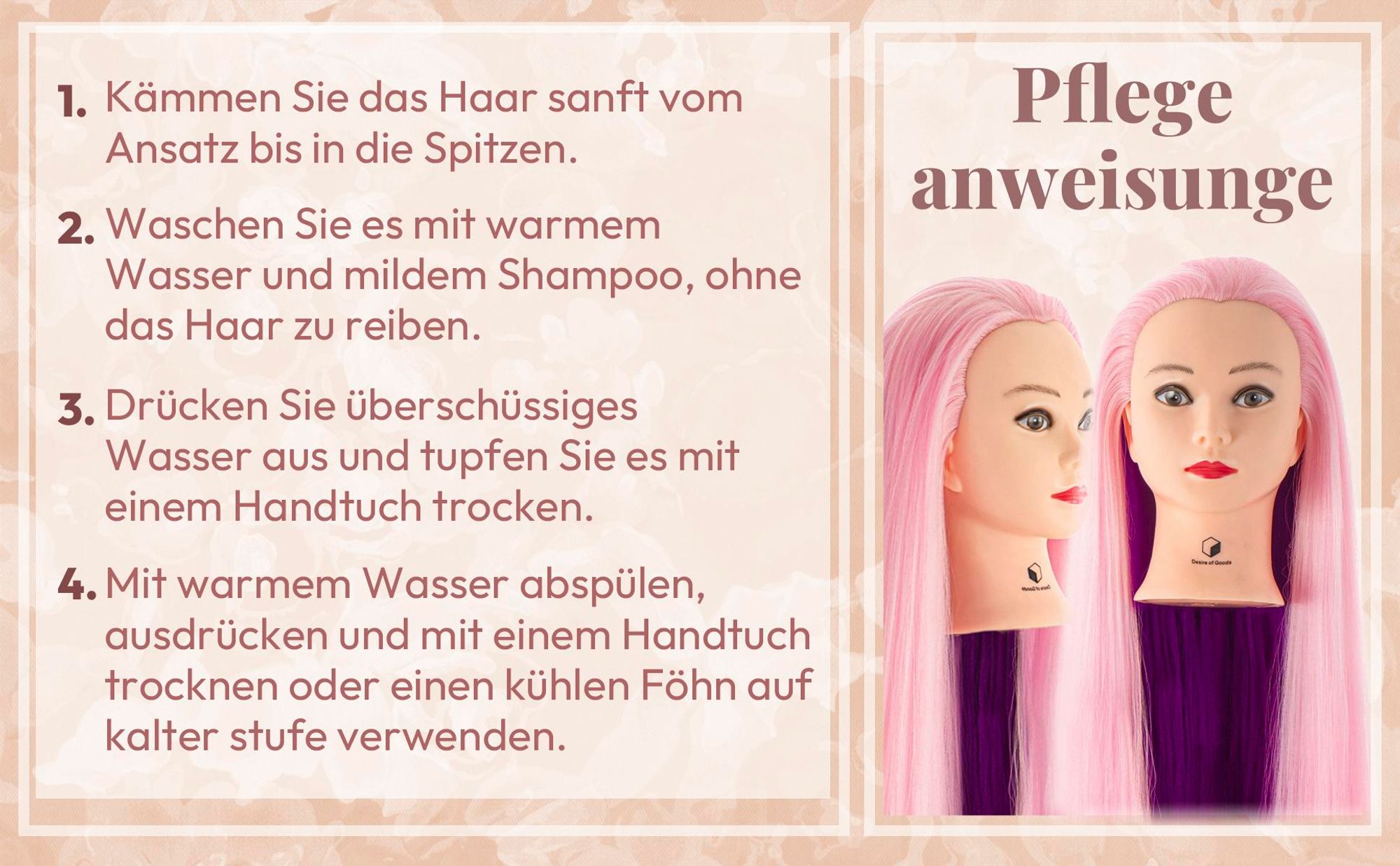 Desire of Goods Übungskopf Friseurkopf Lila – mit Tischklemme – Frisierkopf für Kinder – Friseurkopf – 70 cm