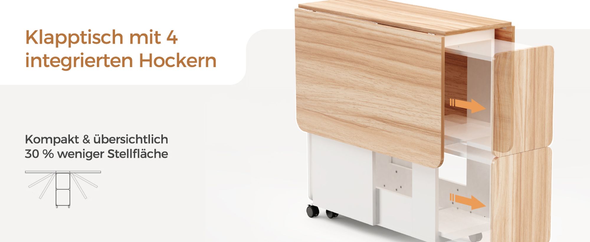 Mondeer 5-teilig Essgruppe Esstisch-Set Esszimmertisch mit Aufbewahrungshockern Weiche Kissen Sitzgruppe Weiß+Roteiche