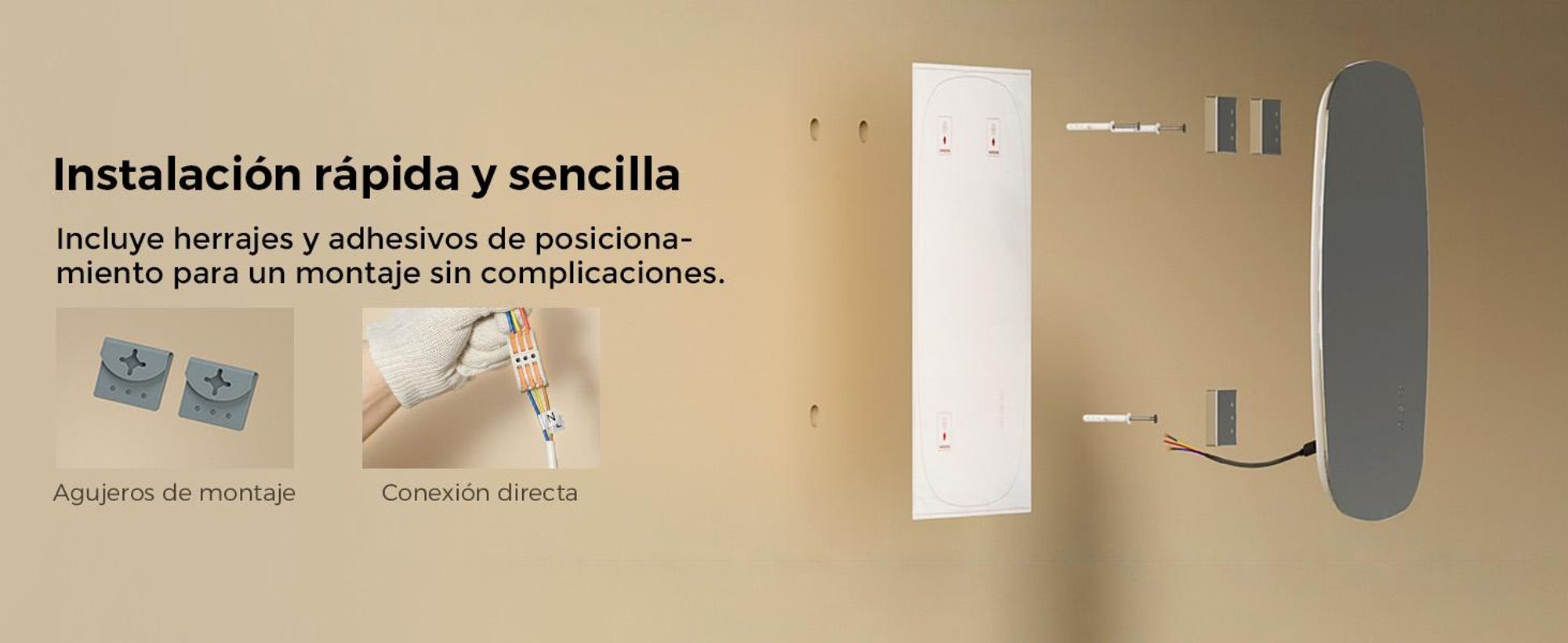 Espejo de baño S'AFIELINA, 80x50 cm. Espejo LED oval con interruptor táctil, regulable en intensidad, 3 colores de luz ajustables, antiniebla y con función de memoria