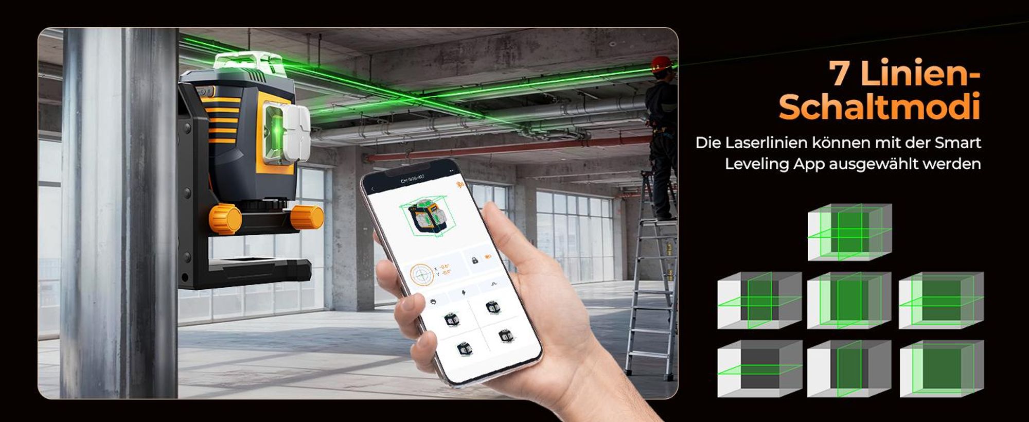 CIGMAN CM-S05 Kreuzlinienlaser 3x360 Grad, Gestensteuerung, App-Anbindung, LCD-Display