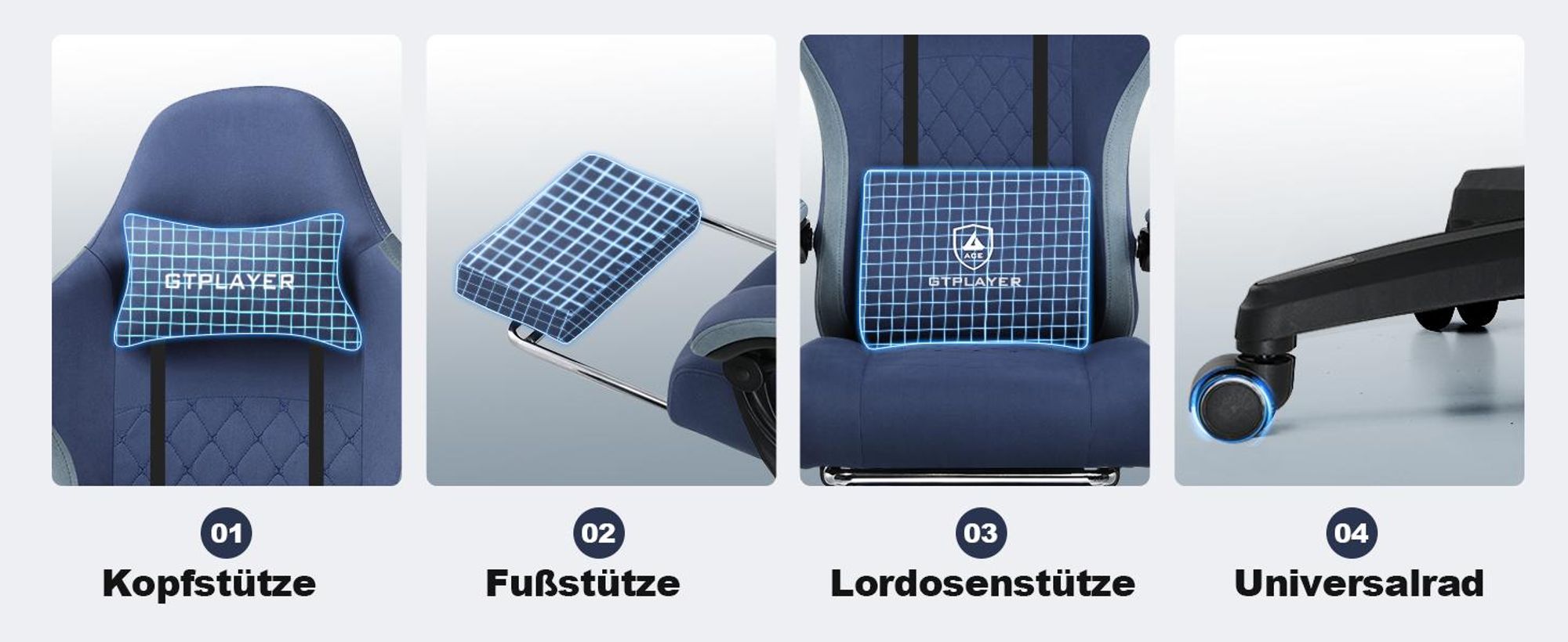 Fotel gamingowy GTPLAYER Ergonomiczny fotel gamingowy Fotel do biurka Fotel wyścigowy dla graczy PC z materiałową powierzchnią, poduszką siedziska z pierza, łączonymi podłokietnikami, z podnóżkiem, nośność do 153 kg
