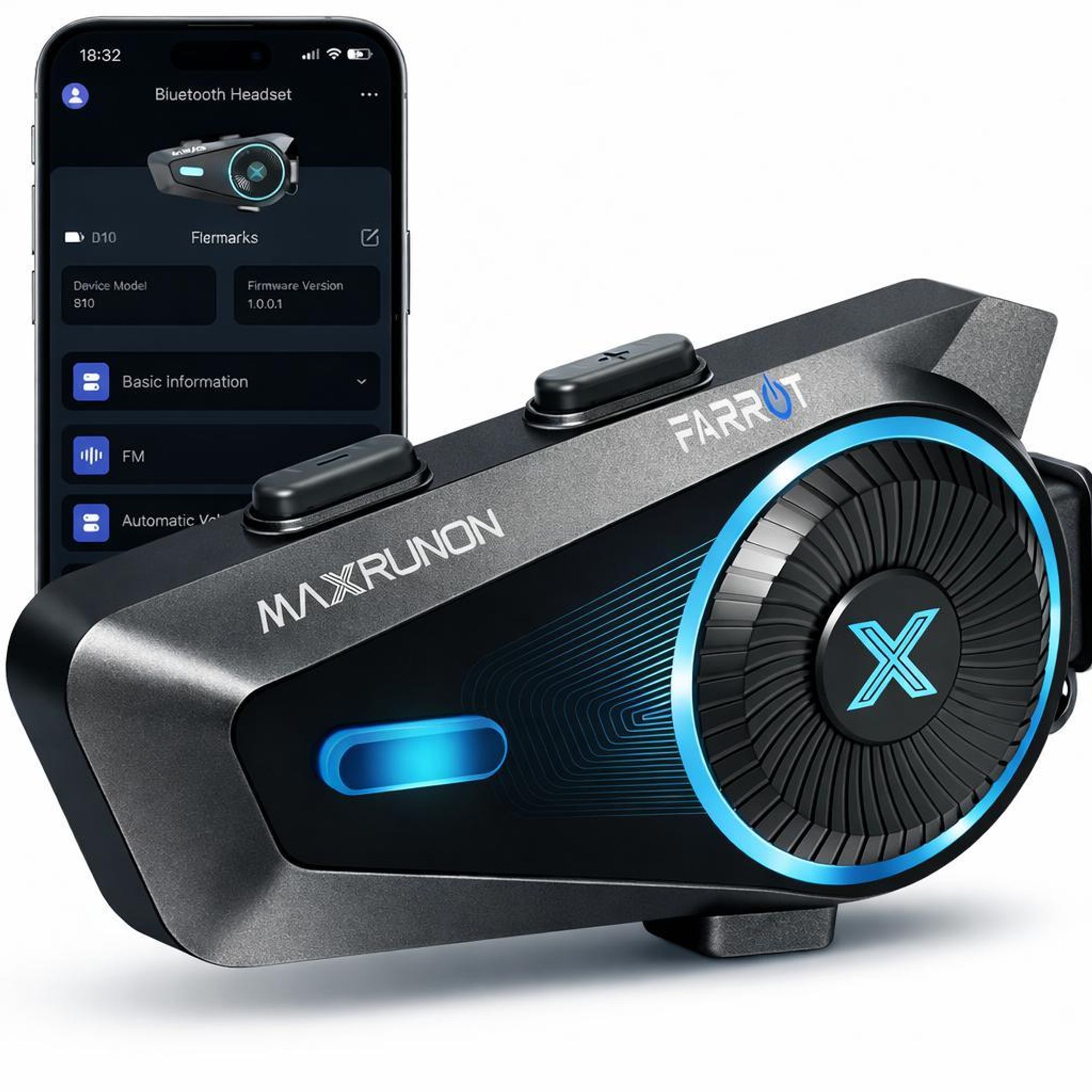 Motocyklový interkom Bluetooth 5.4 FARROT D10 s aplikací MAXRUNON pro Android a iOS