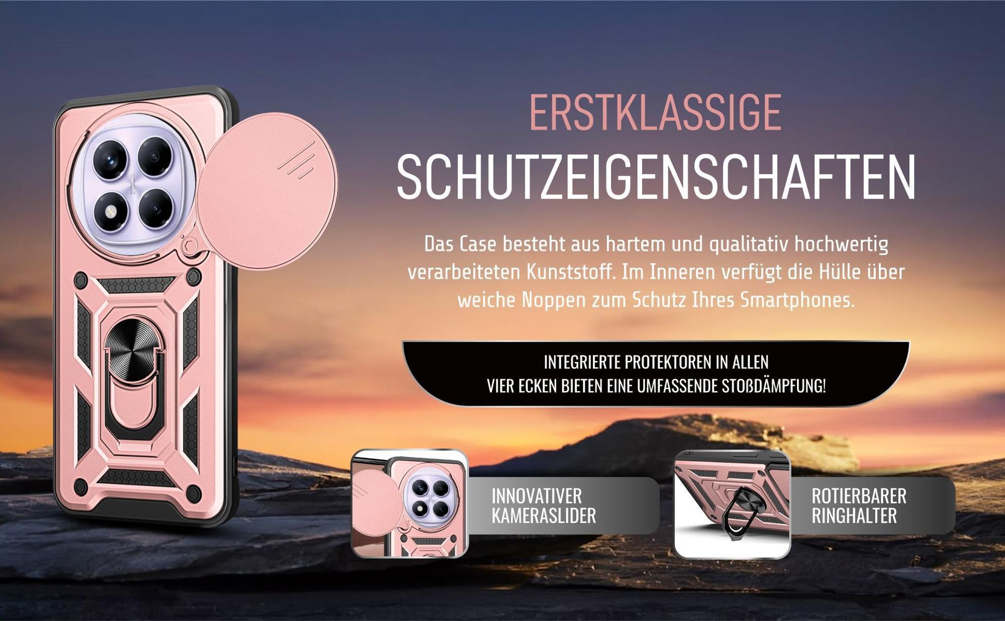 Handycase in Rosegold für Xiaomi Redmi Note 14 Pro 5G mit Ringhalter
