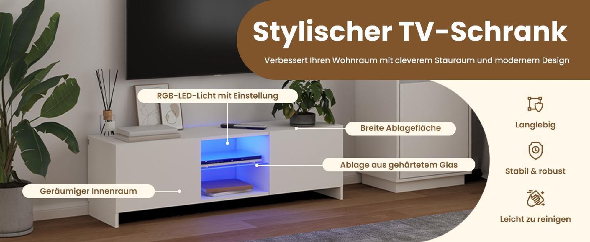 vidaXL TV-Schrank mit LED-Leuchten Weiß 120x30x36 cm