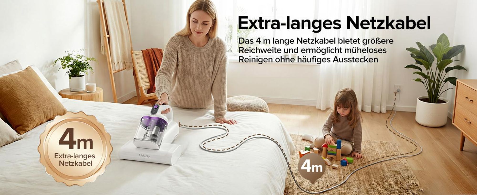 Lubluelu Milbensauger 3in1 für Matratzen, 18KPa Starke Saugleistung, Matratzenreiniger gegen Milben, Staub und Allergene, Handstaubsauger für Bett