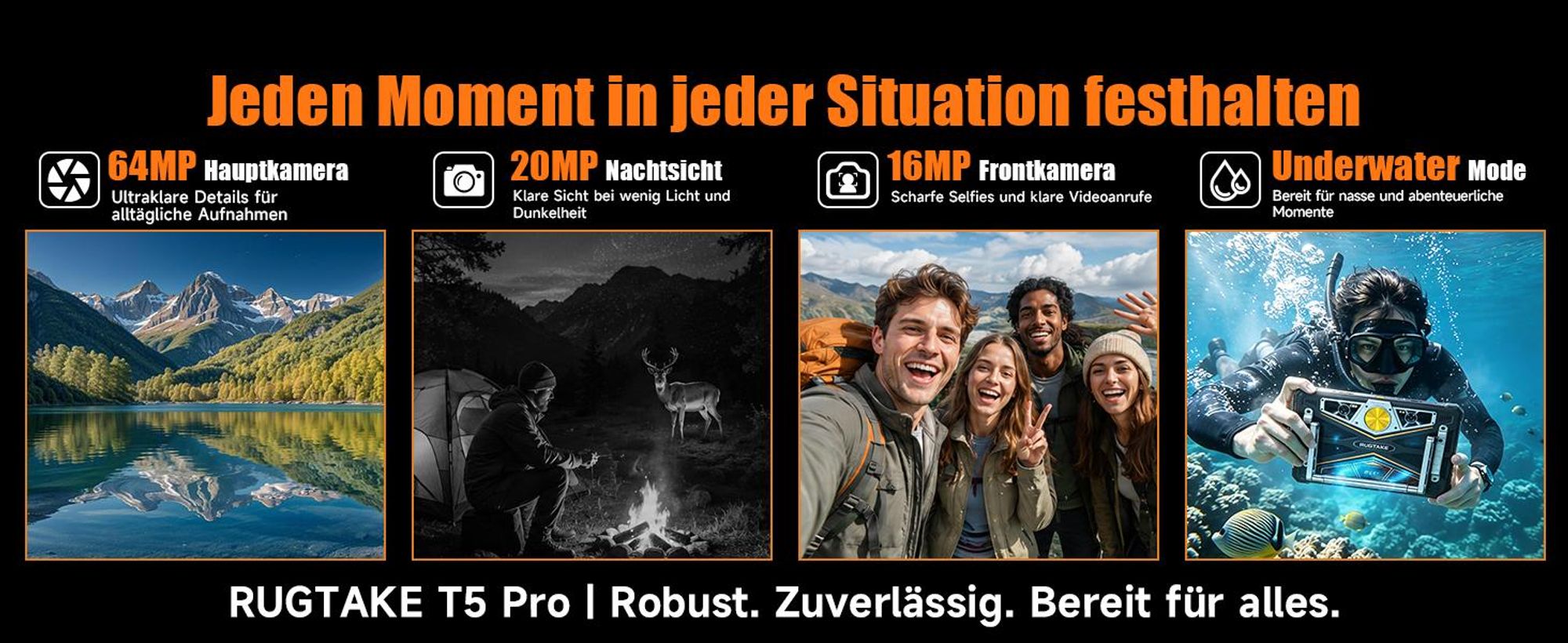 RUGTAKE T5 Pro Outdoor Tablet 5G Android 16 - 32GB+256GB - 20080mAh 11" 120Hz 2K 64MP+20MP Nachtsicht Rugged Tablet Gemini AI/Widevine L1, Orange