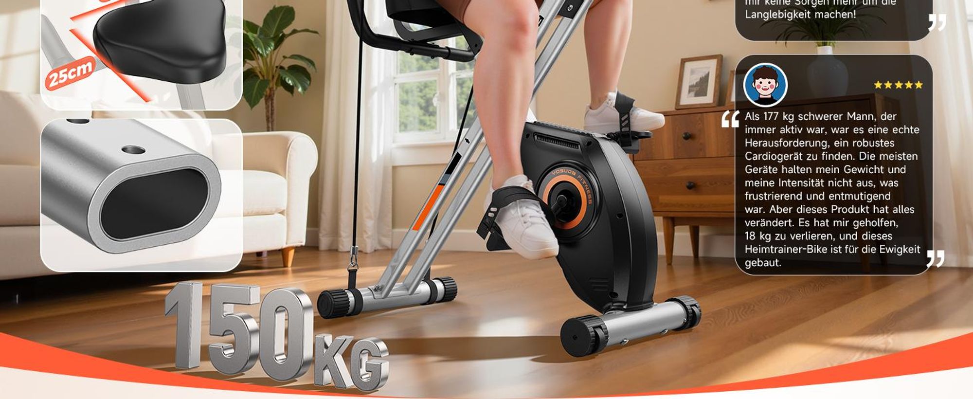 YOSUDA Heimtrainer Fahrrad Klappbar,Ergometer 150kg Belastbar, Hometrainer 8 Magnetische Widerstandsstufen,Leise & Bequem, LCD-Monitor